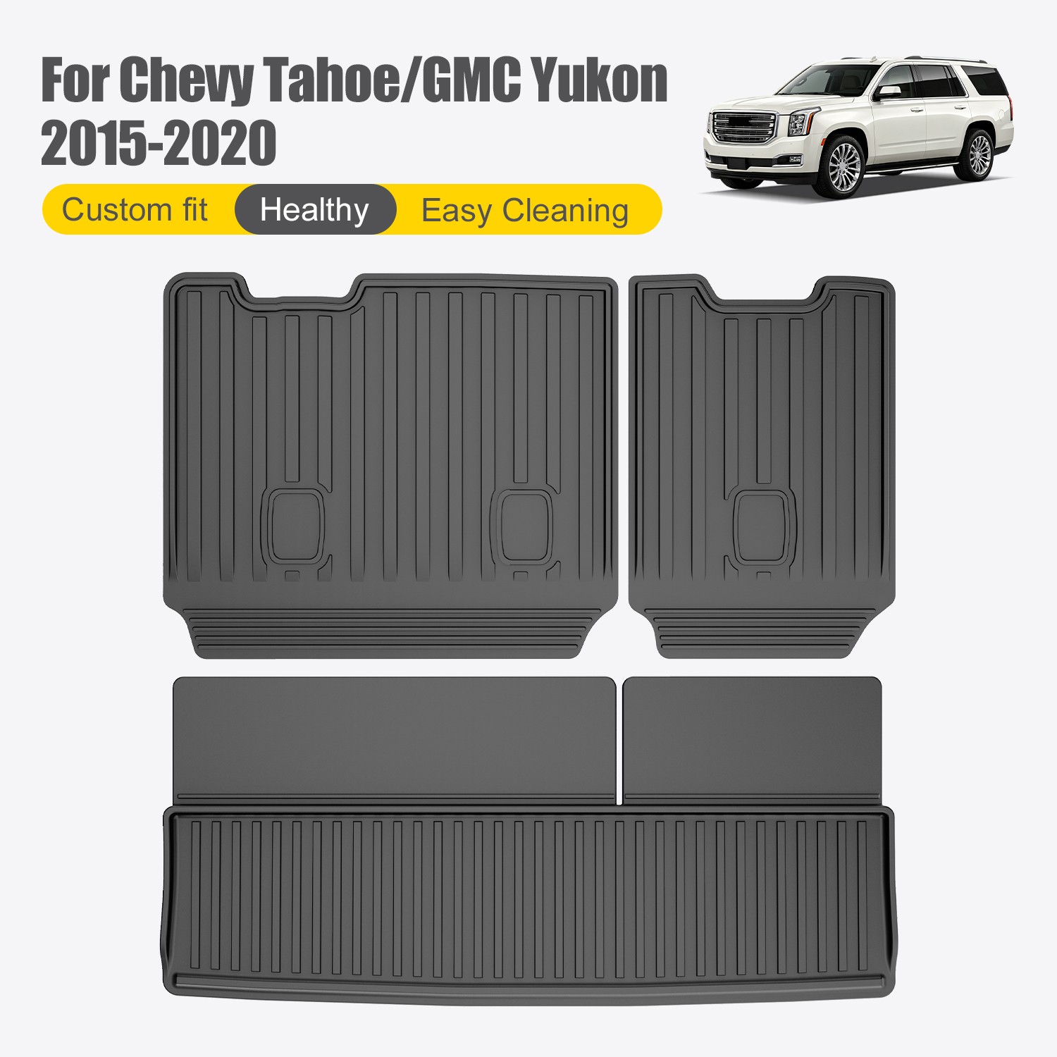 For Chevy Tahoe/GMC Yukon 2015-2020 All Weather 3D TPE Cargo Mat Backrest Mat
