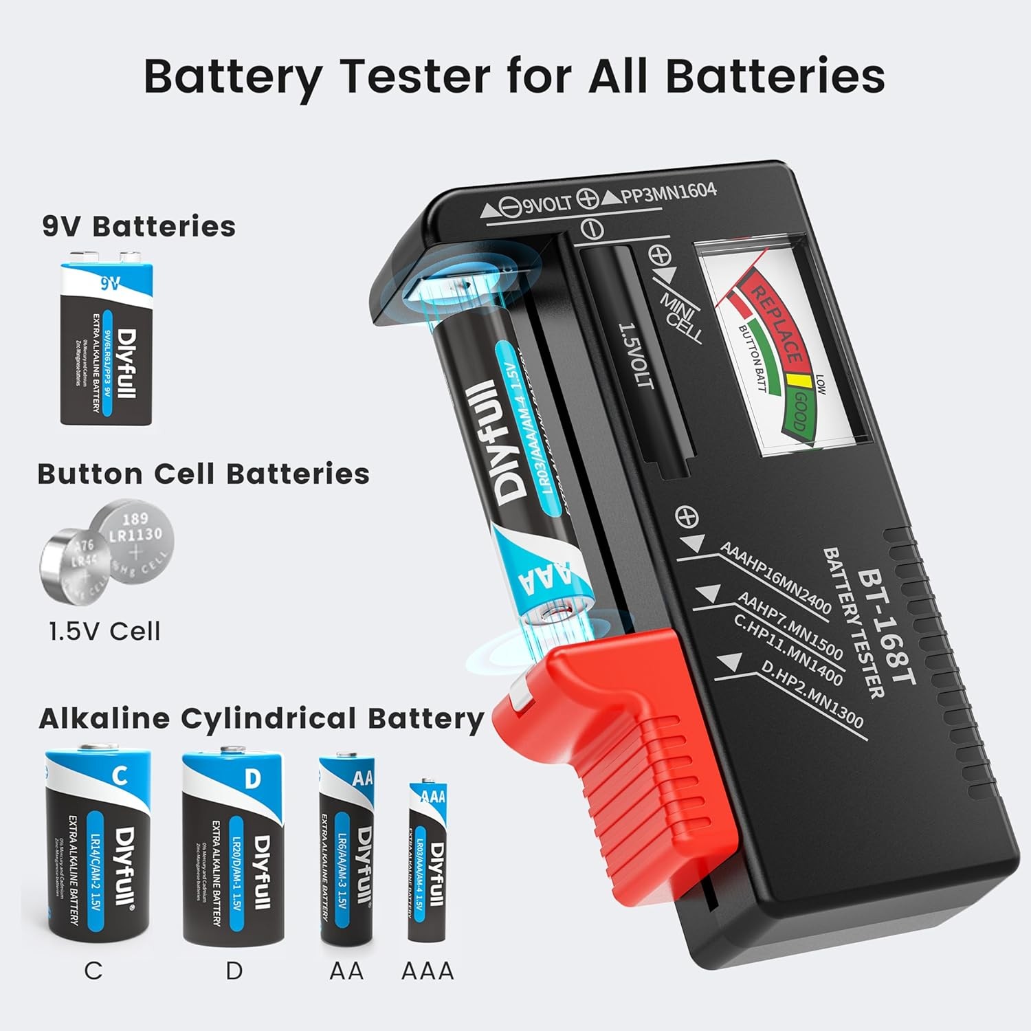 DLYPOW Battery Tester, Universal Battery Checker Small Battery Tester for AAA AA