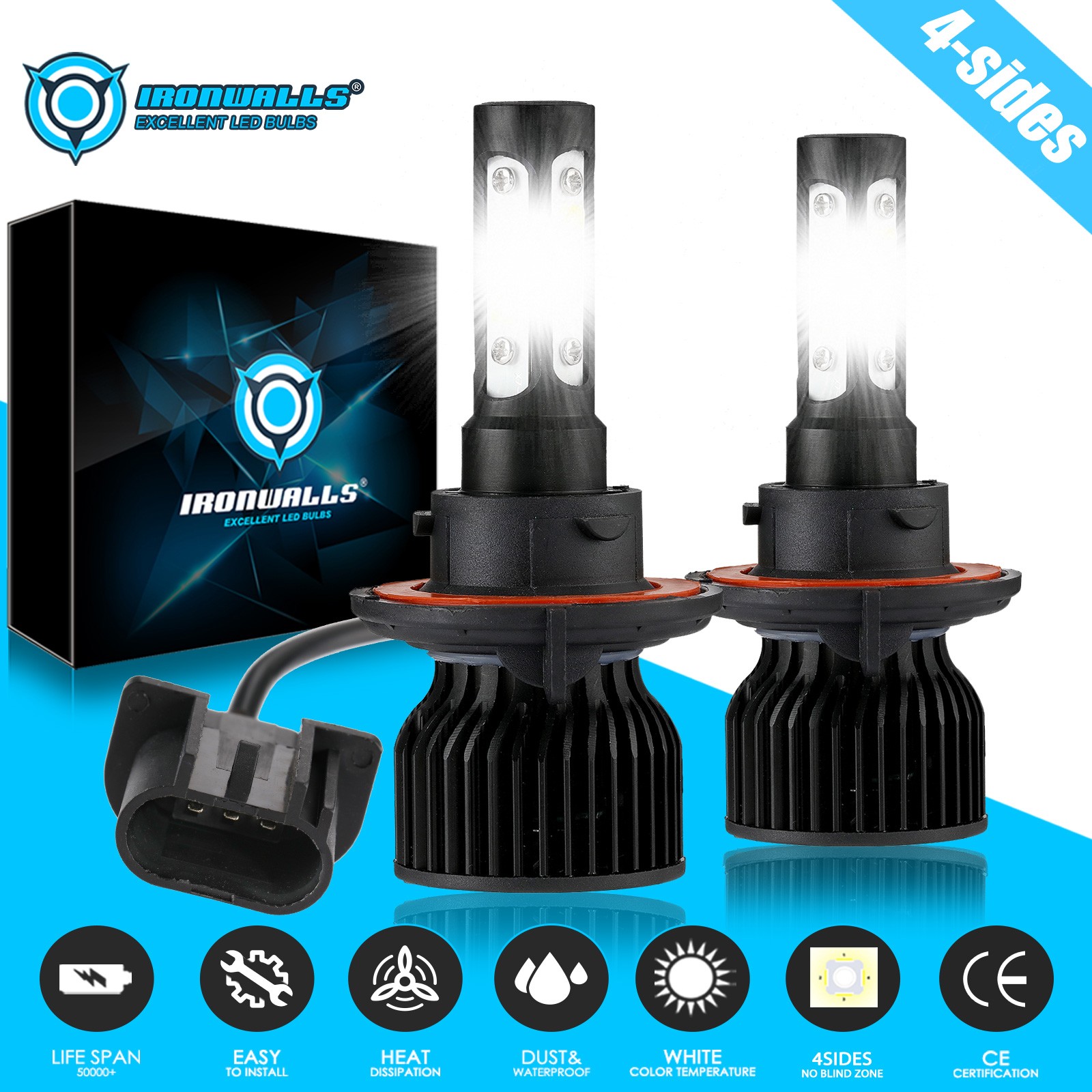 4-sides 9008 H13 LED Headlight Bulbs 2500000LM High Low Beam Super Bright White