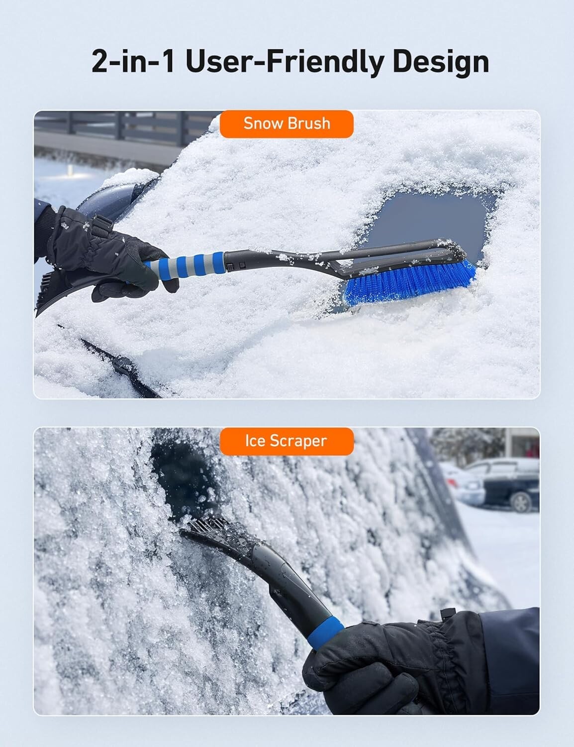AstroAI 27” Snow Brush & Ice Scraper | Detachable, Foam Grip for Cars & SUVs
