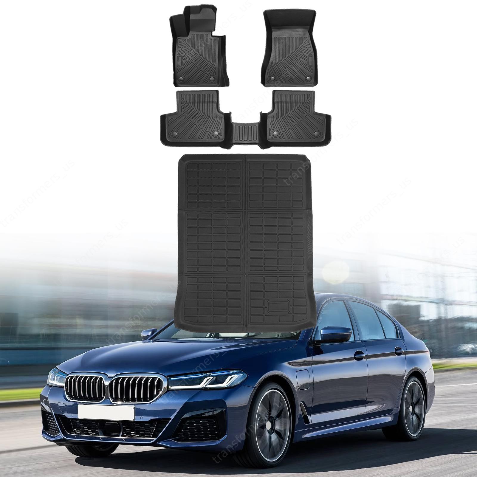 Fits 2017-2023 BMW 5 Series Sedan 530i 530e TPE Floor Mats & Trunk Cargo Liner
