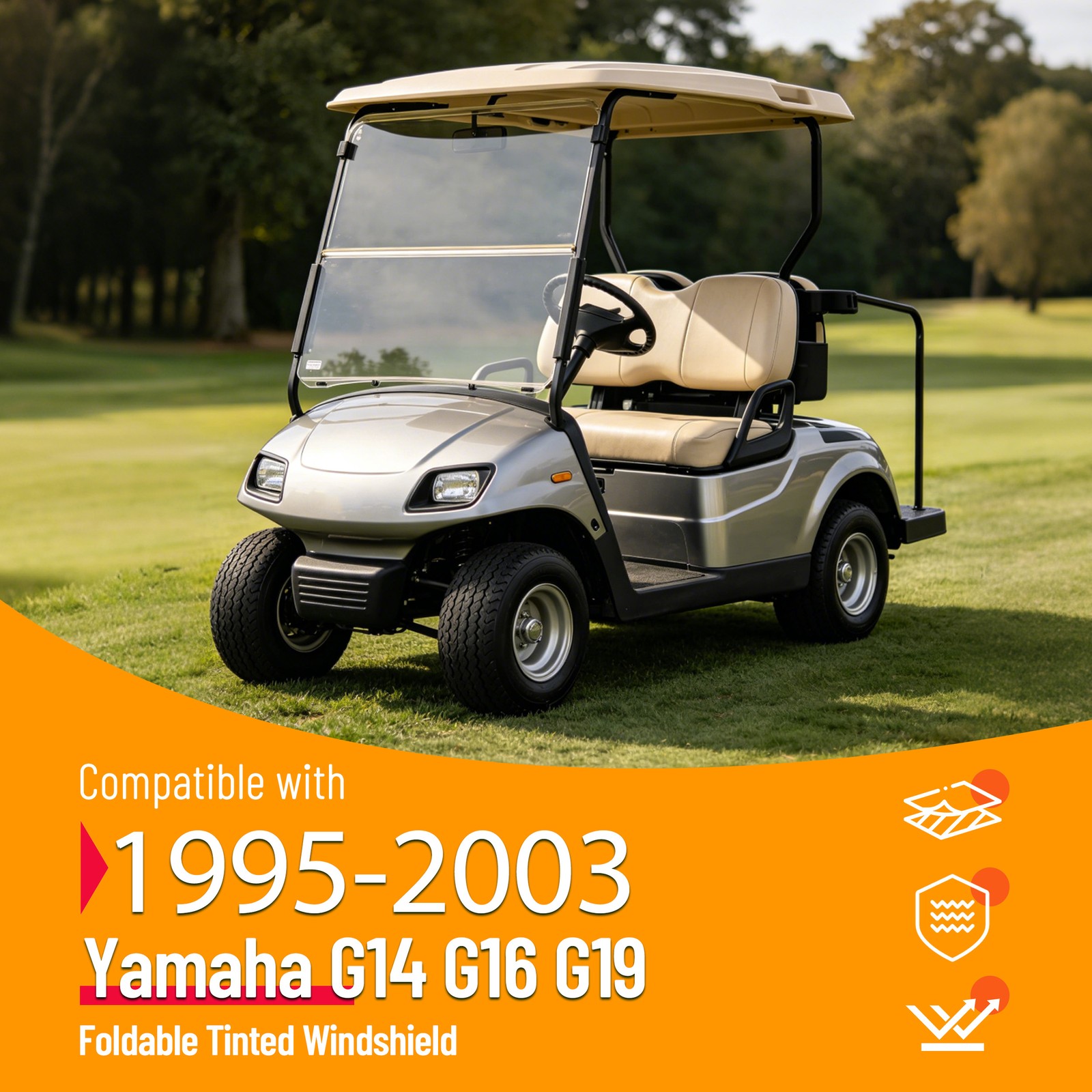 Foldable Smoke Windshield Windscreen For Yamaha G14 G16 G19 Golf Cart 1995-2003
