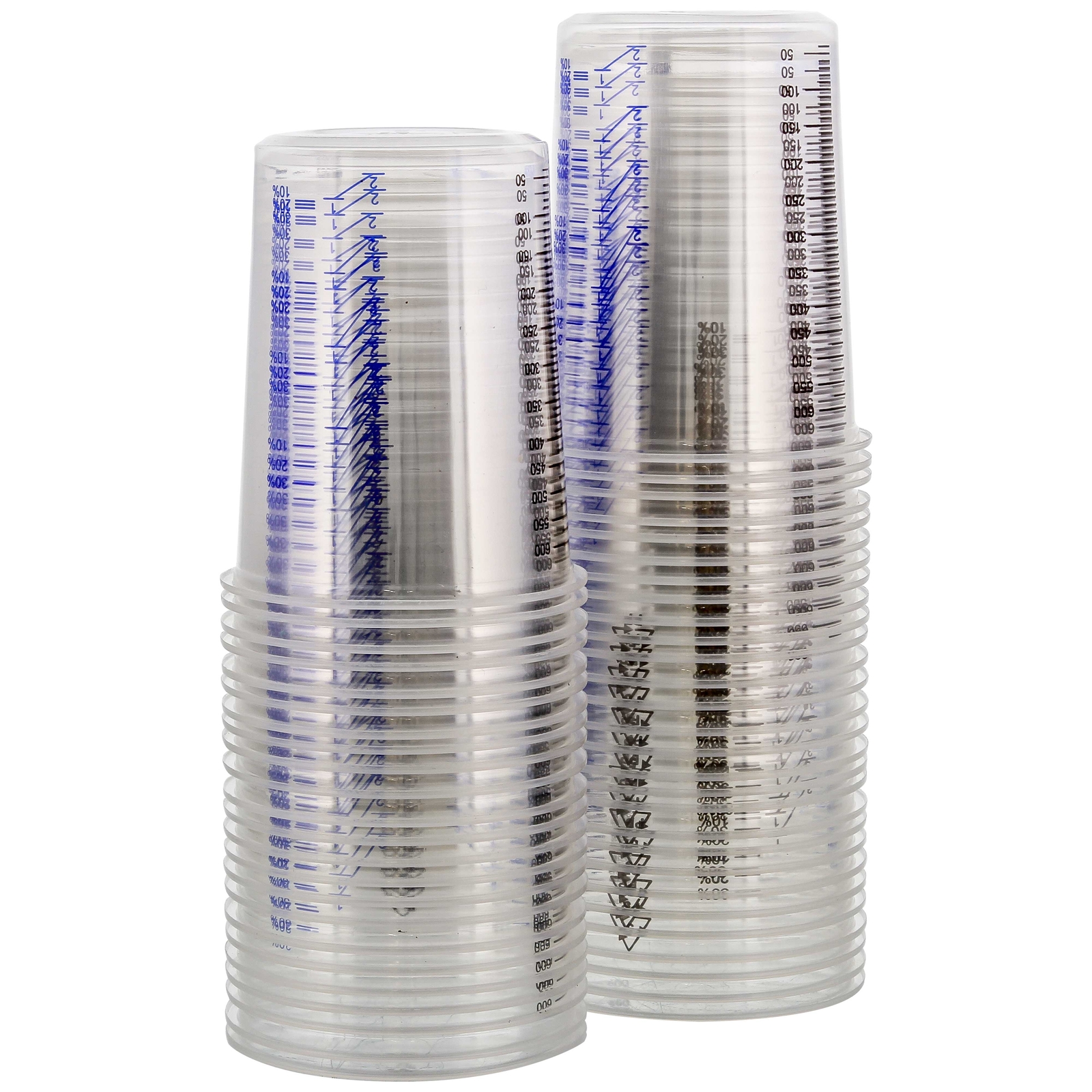 50 Pack, 20 oz (600ml) Disposable Flexible Clear Graduated Plastic Mixing Cups