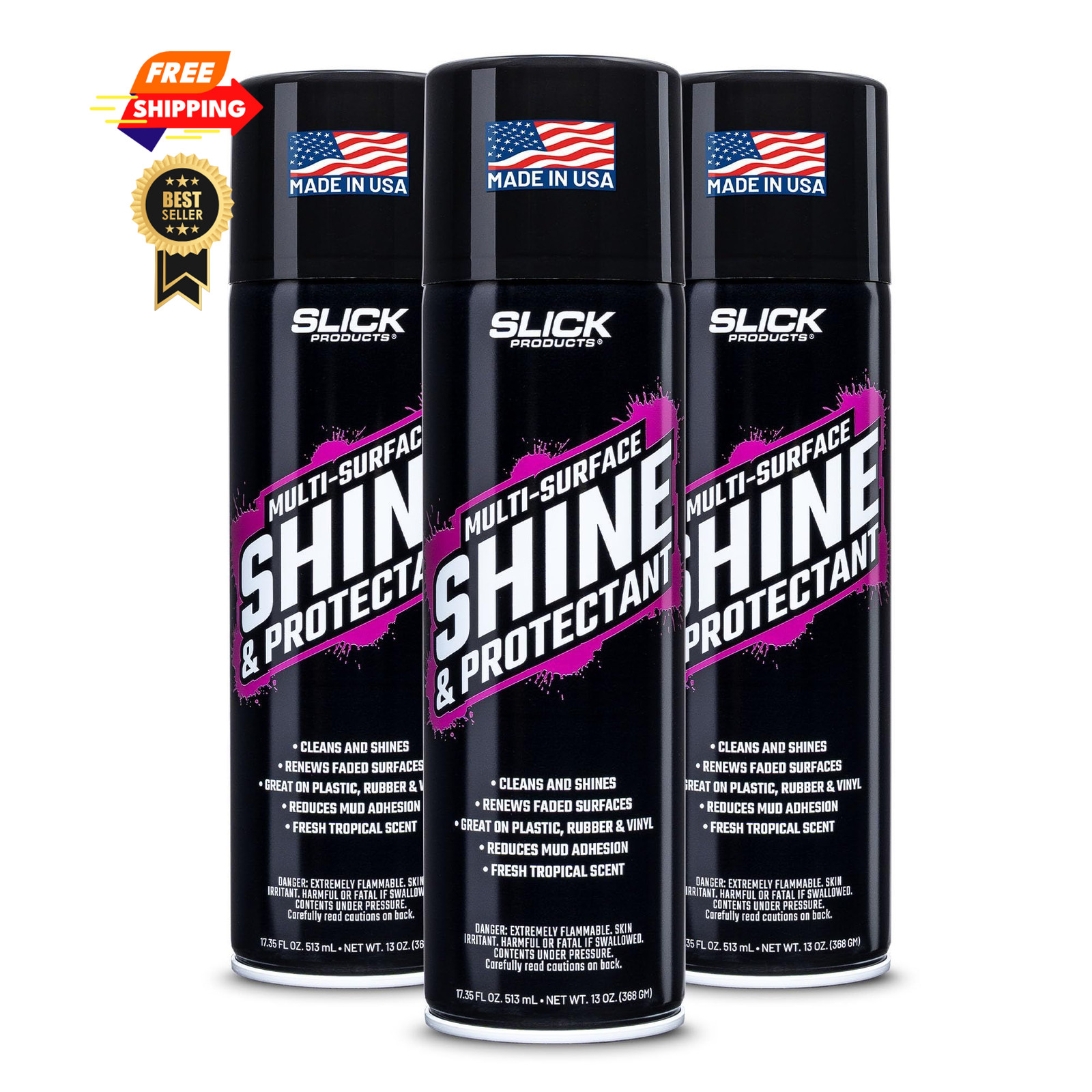 Slick Products Shine & Protectant Spray 17.35 Fl Oz (Pack of 3), Clear