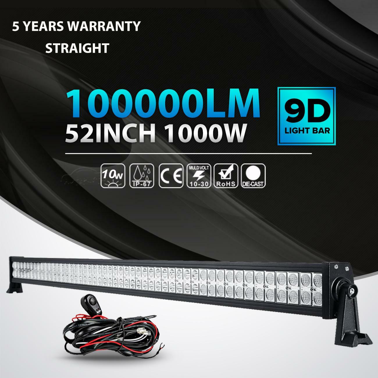 52″INCH 1000W Led Light Bar Spot Flood Combo Offroad Driving 4X4 Truck ATV 50/54