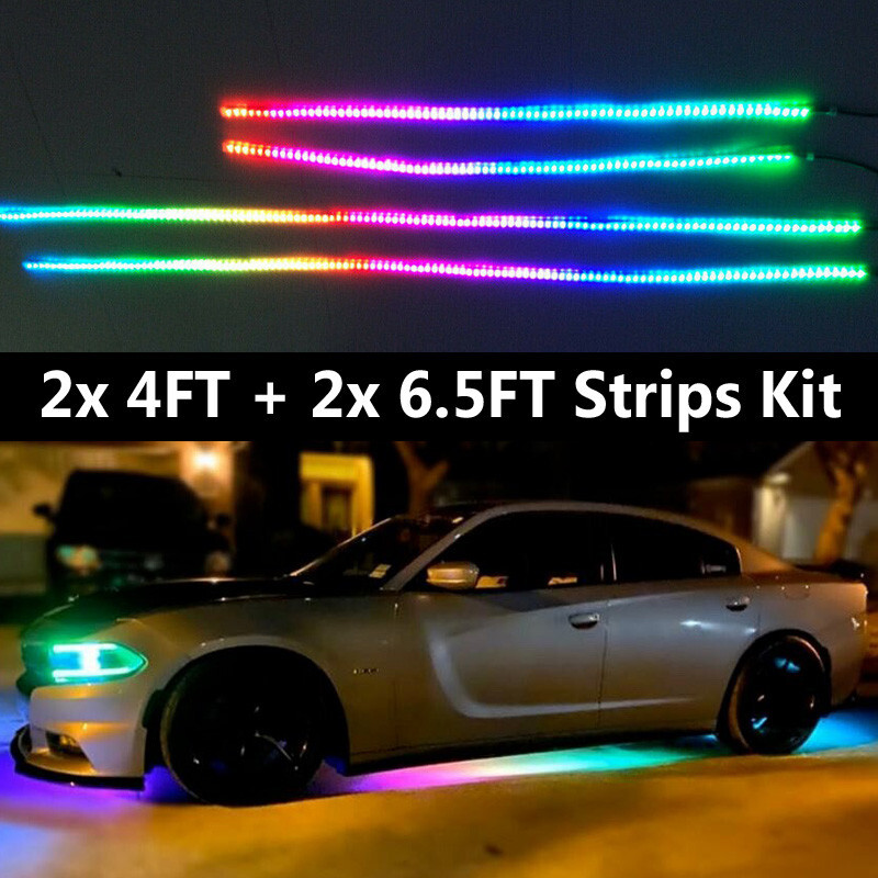 2pcs 4FT+ 2pcs 6.5FT Dream Color Chasing Lights Strips IP68 Waterproof Bluetooth