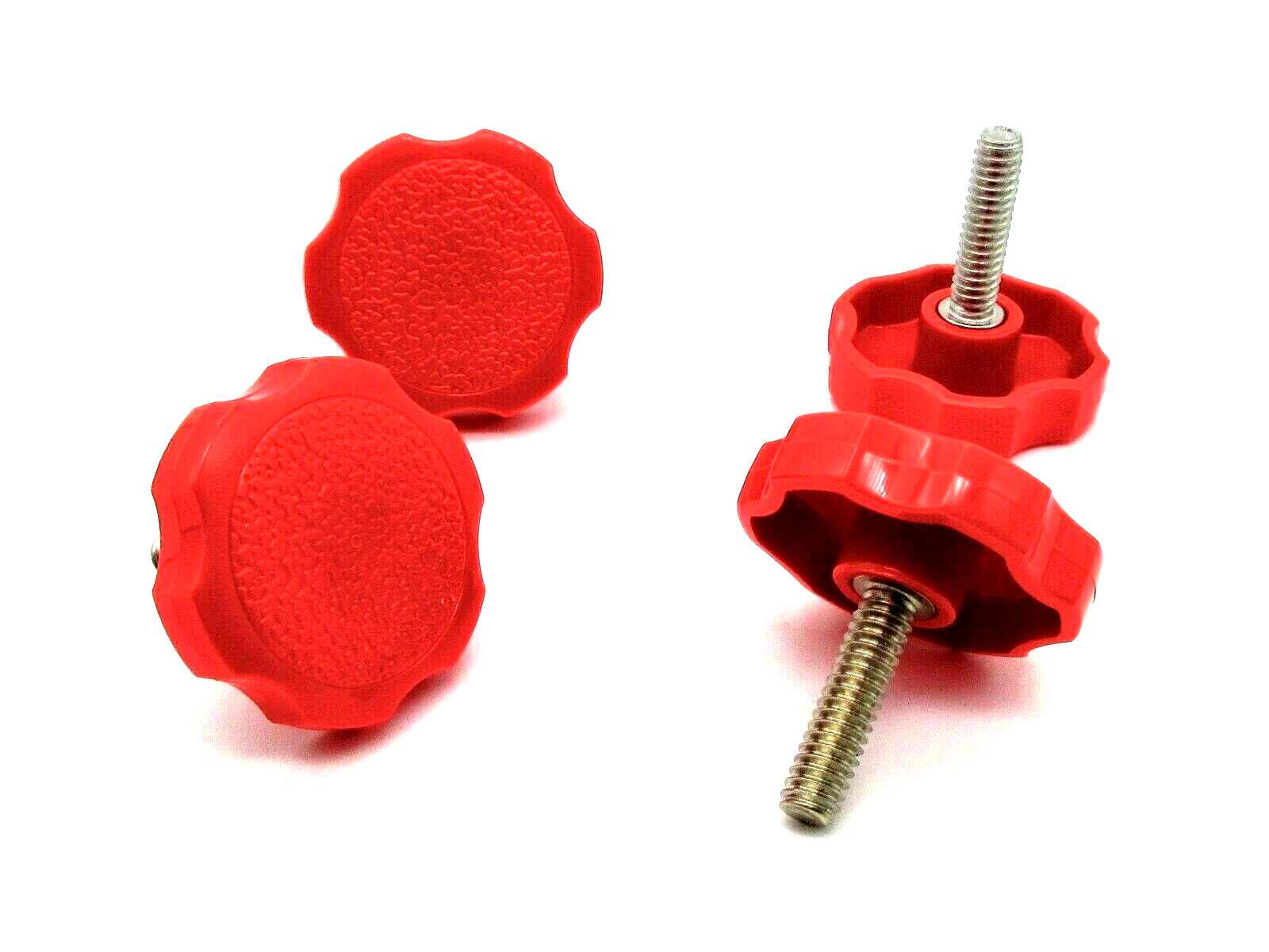 1/4″- 28 x 1″ Fine Red Male Clamping Knobs Large Fluted Head 4 per package