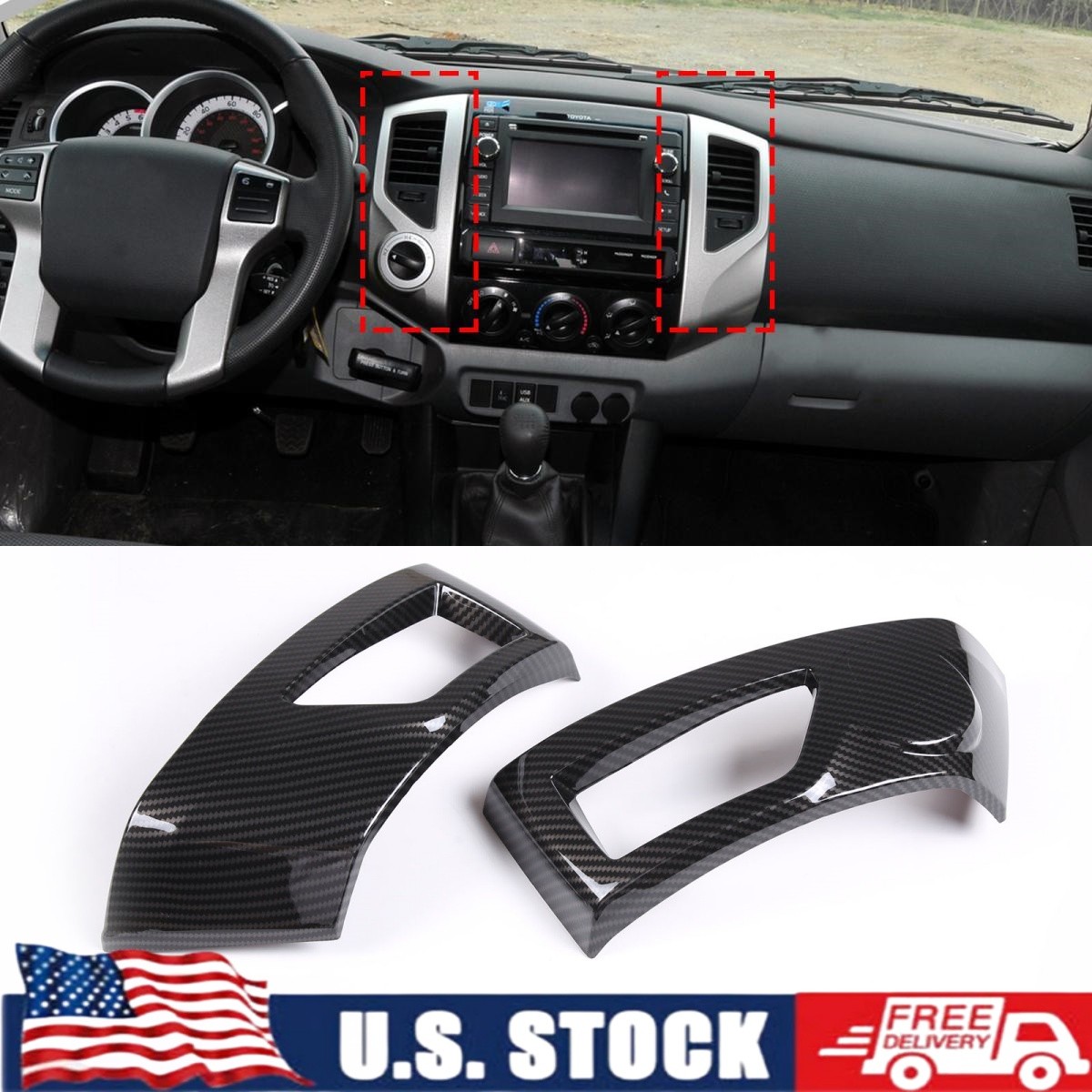 ABS Carbon Fiber Interior Center Air vent Trim Frame For Toyota Tacoma 2011-2015