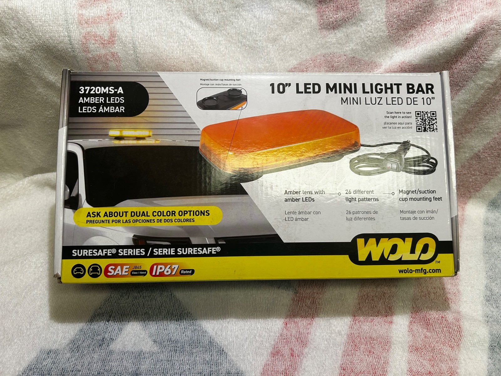 WOLO 3720MS-A 10” Amber LED Mini Light Bar Magnetic/Suction Mount 12V New