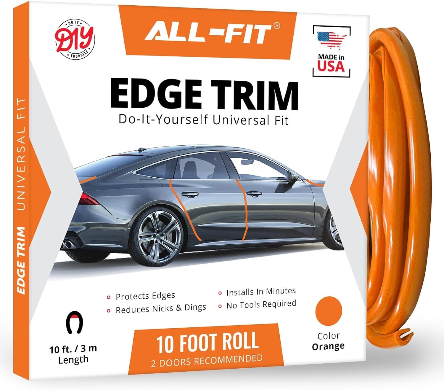 ALL-FIT Car Door Edge Protector Guard from Scratches & Dings U-Shaped (ORANGE)