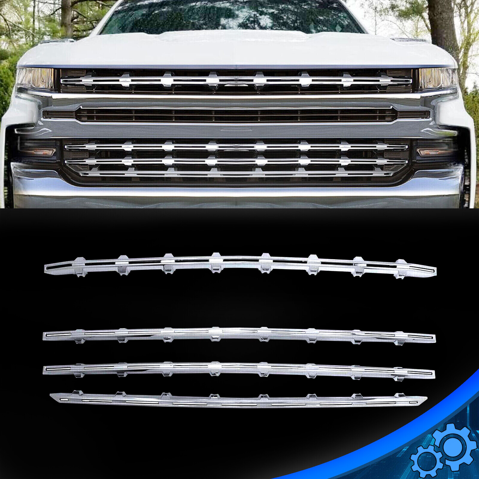 4PCS Snap-On Grille Trim Covers Overlay For 2019-21 Chevy Silverado 1500 LT RST
