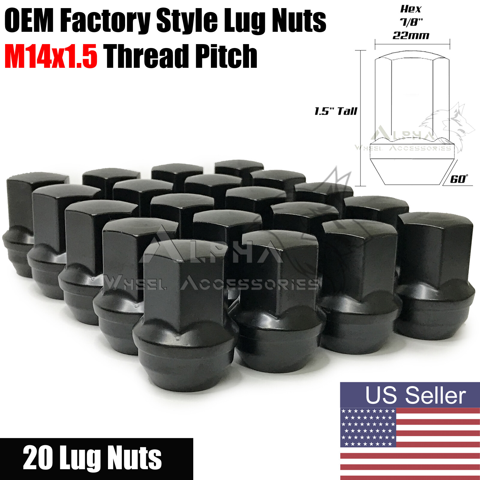 20 Black OEM Factory Style Lug Nuts M14x1.5 Fits 2011 & Newer Dodge Durango