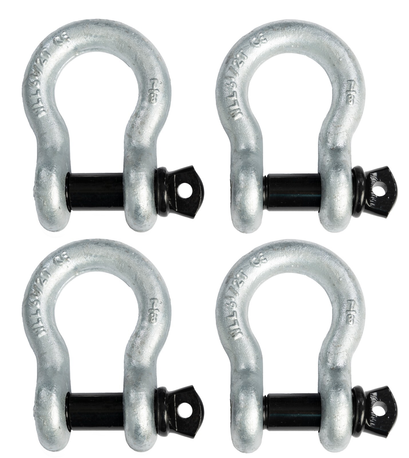 4x 7/8″ Bow Shackle D-Ring Zinc Plated w Black 1″ Clevis Screw Pin 14000 lbs.
