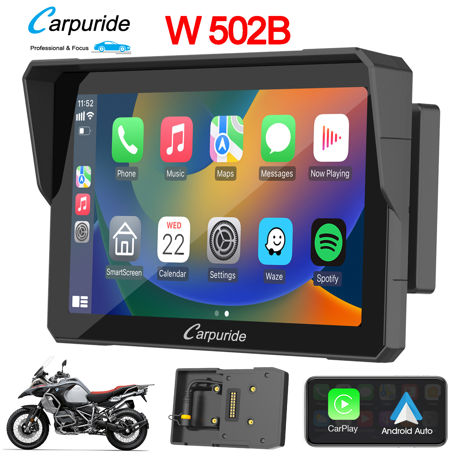Carpuride 5” Wireless Carplay GPS Dual Bluetooth Android Auto Waterproof for BMW