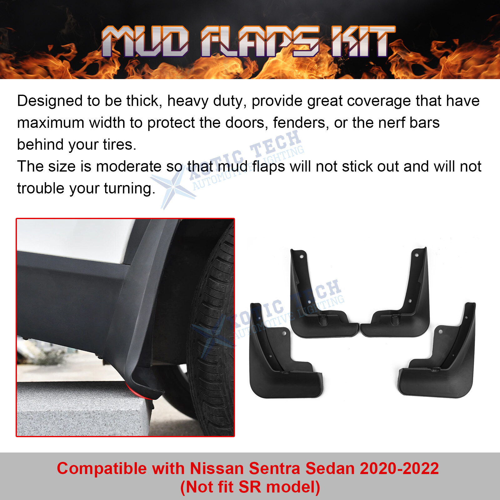 4PCS Mud Flap Splash Guard Fender Protector Kit For Nissan Sentra Sedan 2020-22