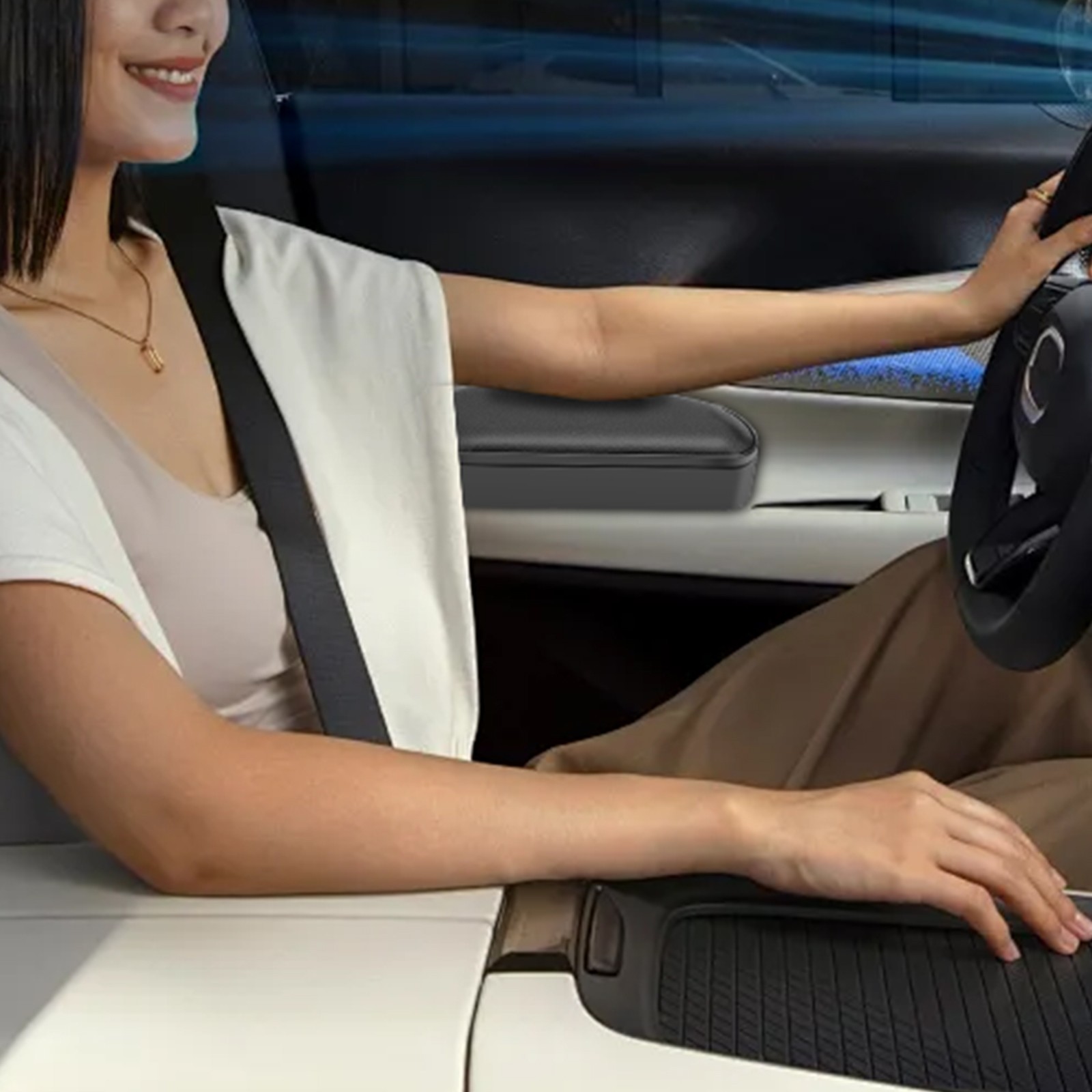 Adjustable Car Door Armrest Pad Support Cushion w/ Storage Auto Arm Rest Pillow