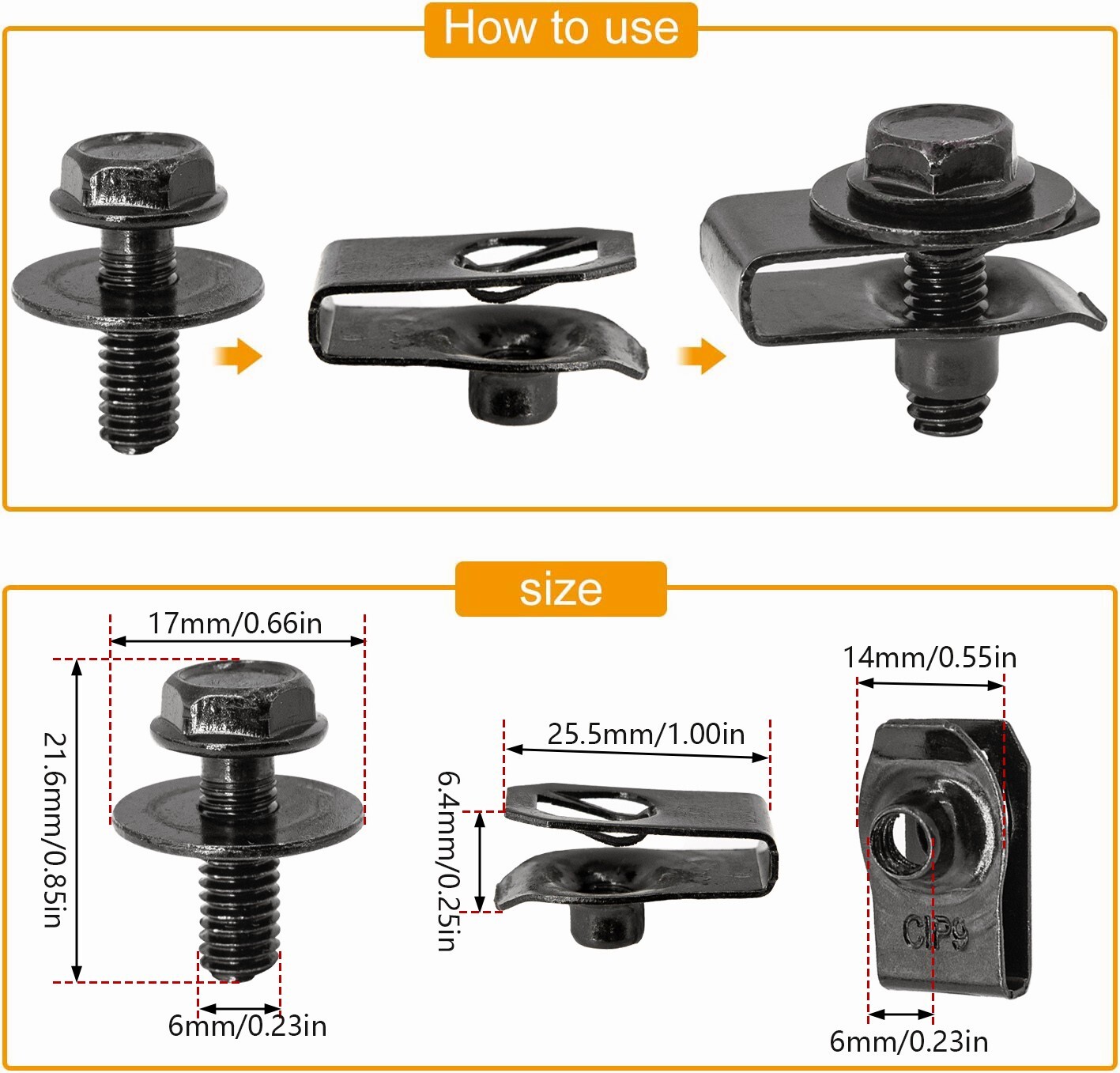 For Audi Body Bolts U-nut Clips – M6 Engine Under Cover Splash Shield Guard