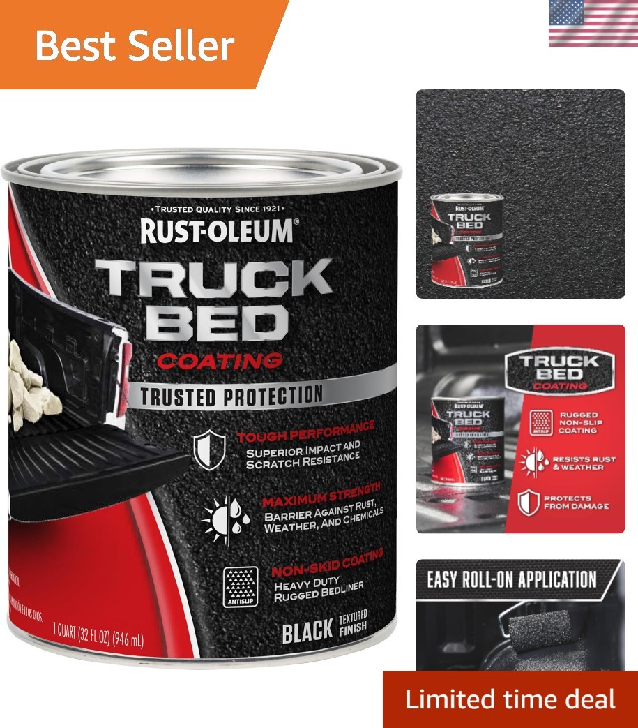 Black Truck Bed Coating 32 Fl Oz Brush or Roll On Liner Trailer Paint Rust-Oleum
