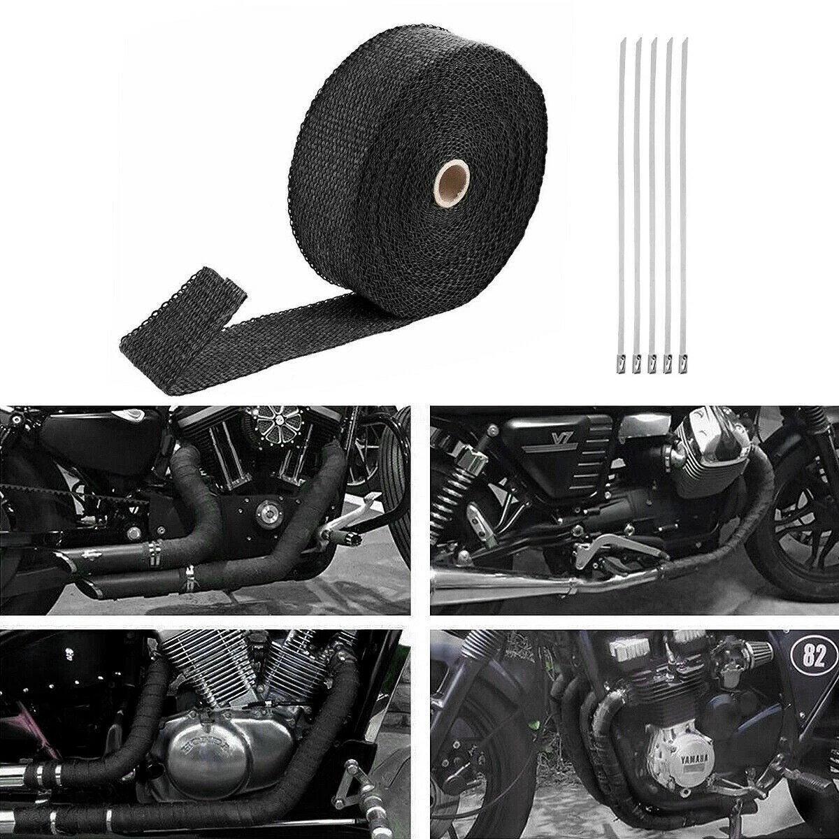 2″x100Ft Black Pipe Header Manifold Exhaust Heat Wrap Tape with Ties Motorcycle