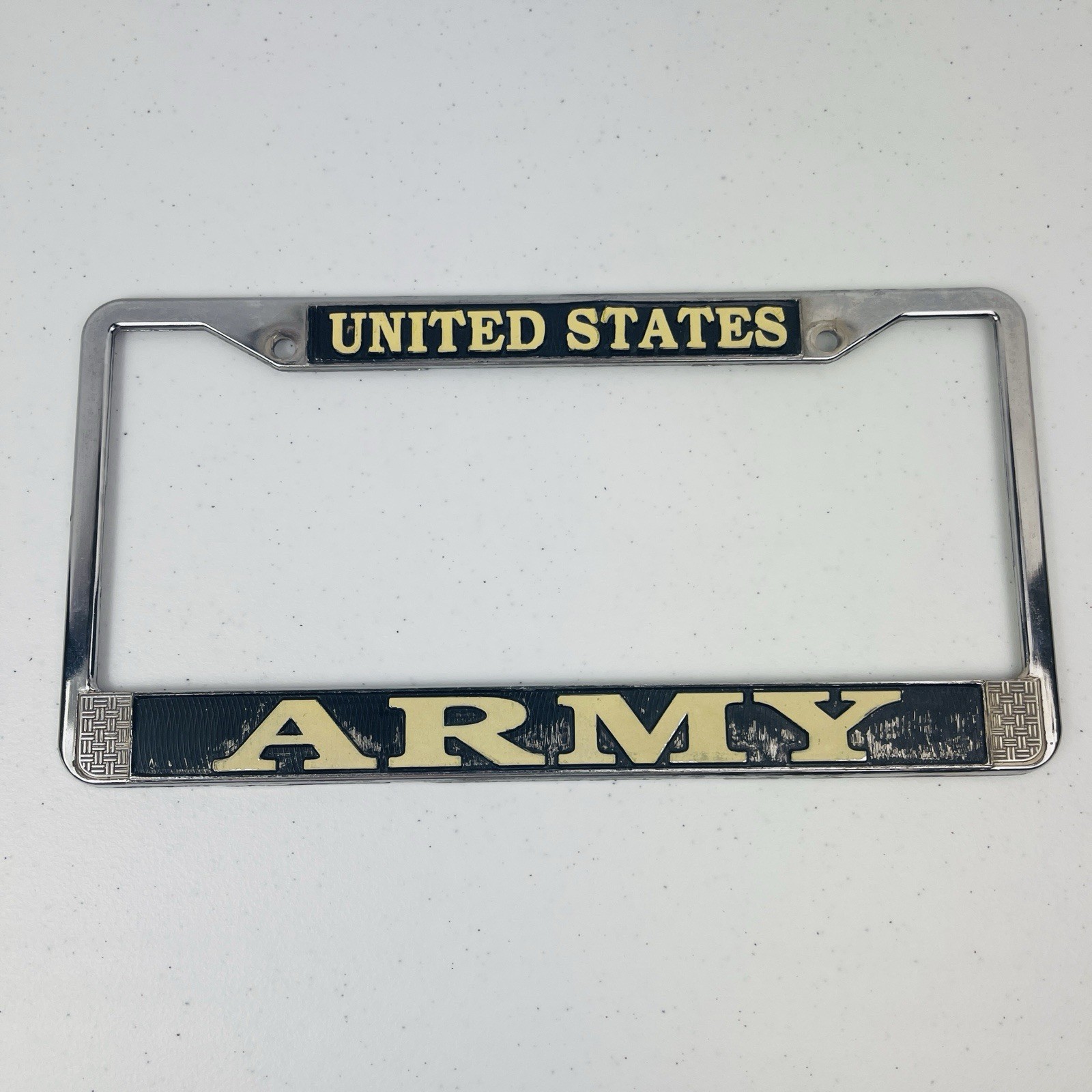 Vintage US Army Metal License Plate Frame Chrome Automobile Made in USA