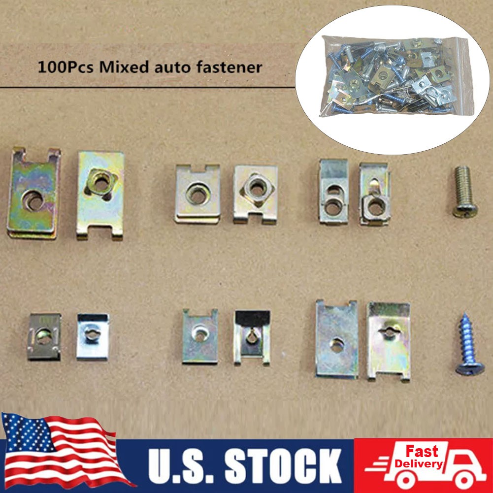 100pcs Metal U-Nuts Fasteners Car Body Door Trim Clips Fender Fixed Screw Gasket