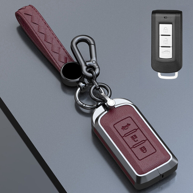 Zinc Alloy Leather Car Key Case Cover For Mitsubishi Outlander Lancer Eclipse