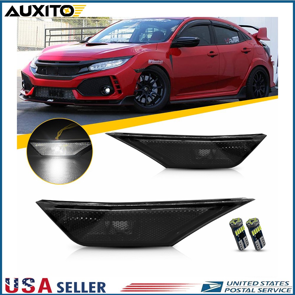 FOR 2016-2021 HONDA CIVIC EURO SMOKE TINTED LENS BUMPER SIDE MARKER LAMP LIGHTS