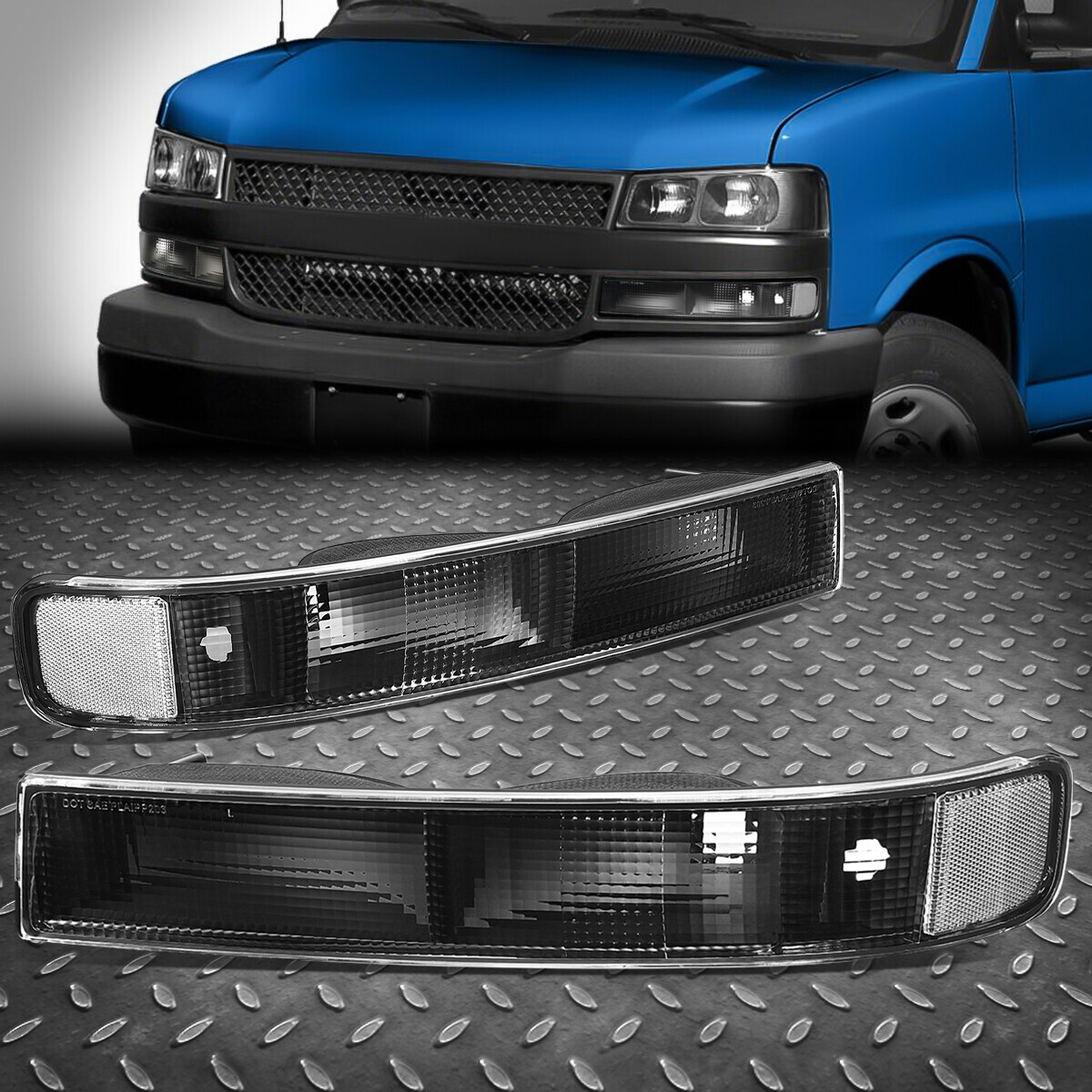 FOR 03-23 Chevy Express GMC Savana Bumper Parking Turn Signal Light Black/Clear