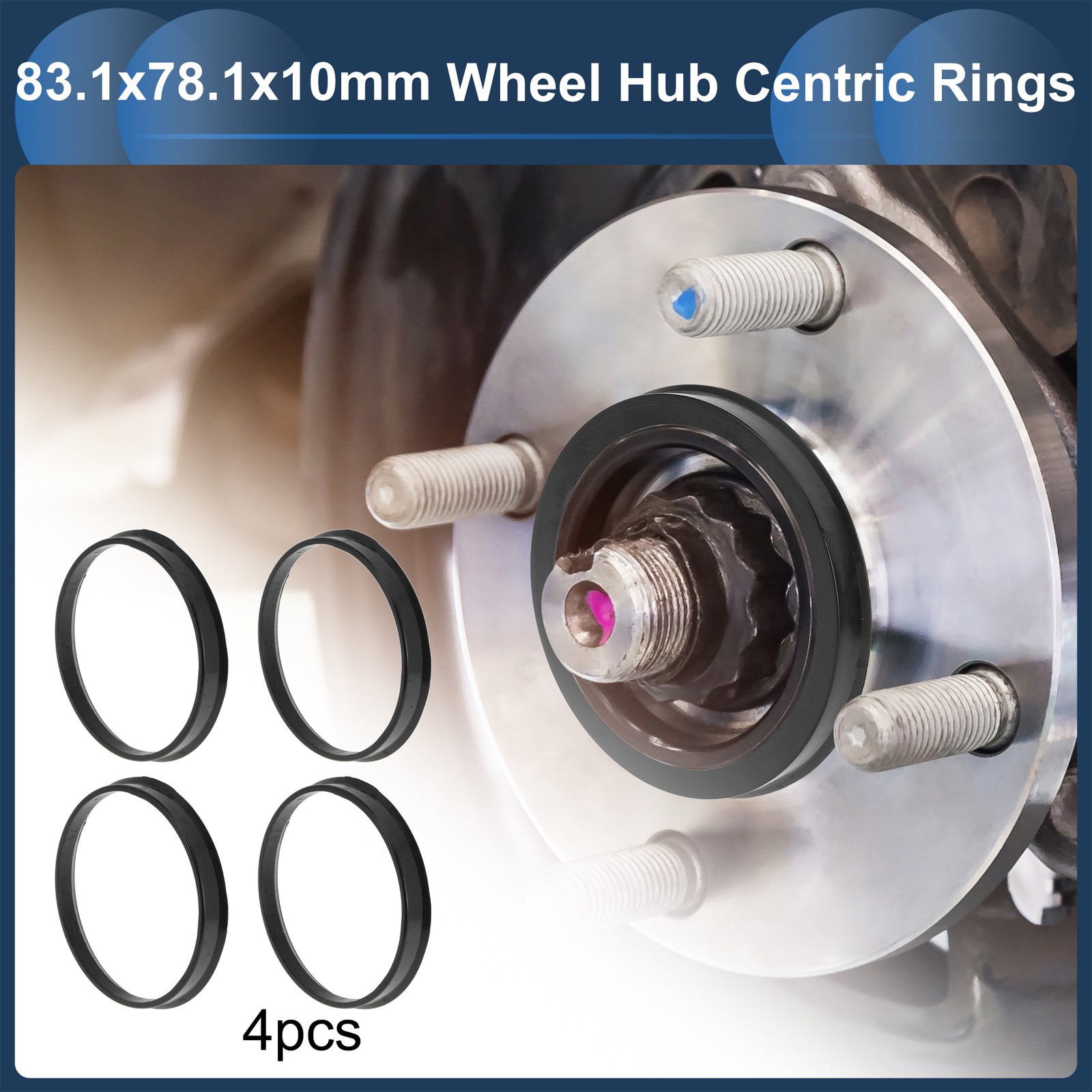 83.1mm to 78.1mm Car Wheel Hub Centric Rings Black Polycarbonate 4 Pcs