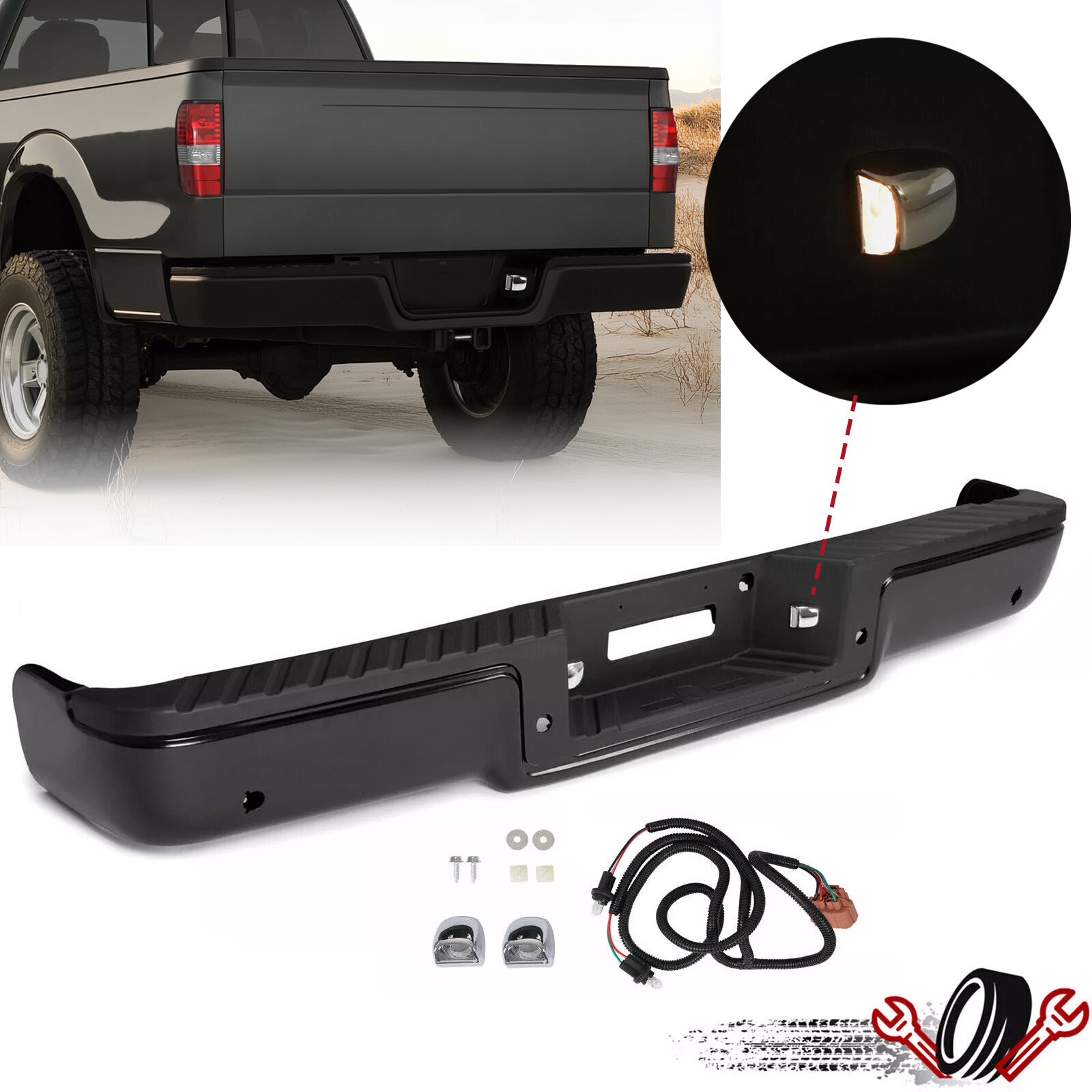 For 2006-2008 Ford F-150 Rear Step Bumper Assembly w/ Sensor Holes Steel Black