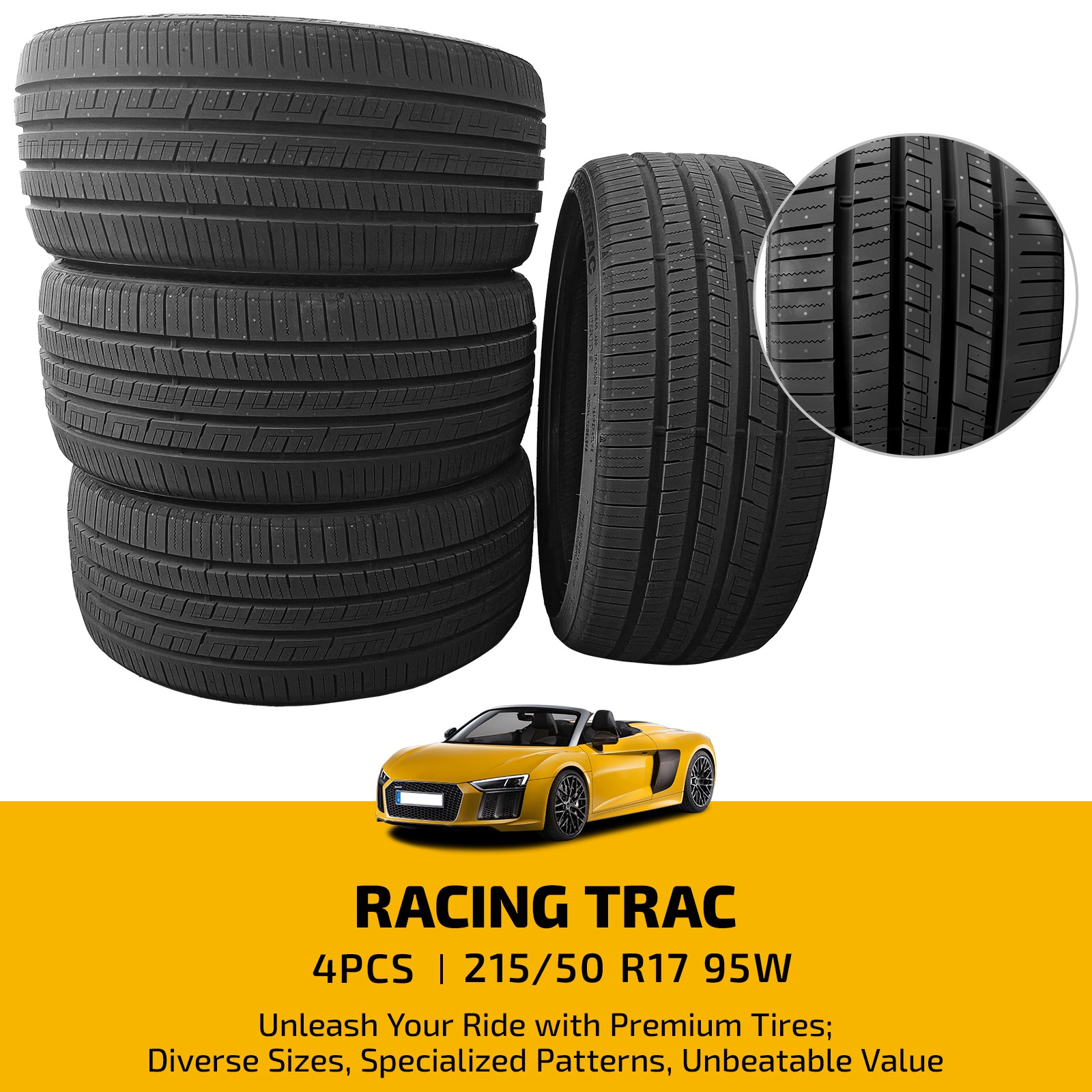 4 Pack 215/50ZR17 95W High Performance All Season Tires 7.7mm Tread 420AA BSW