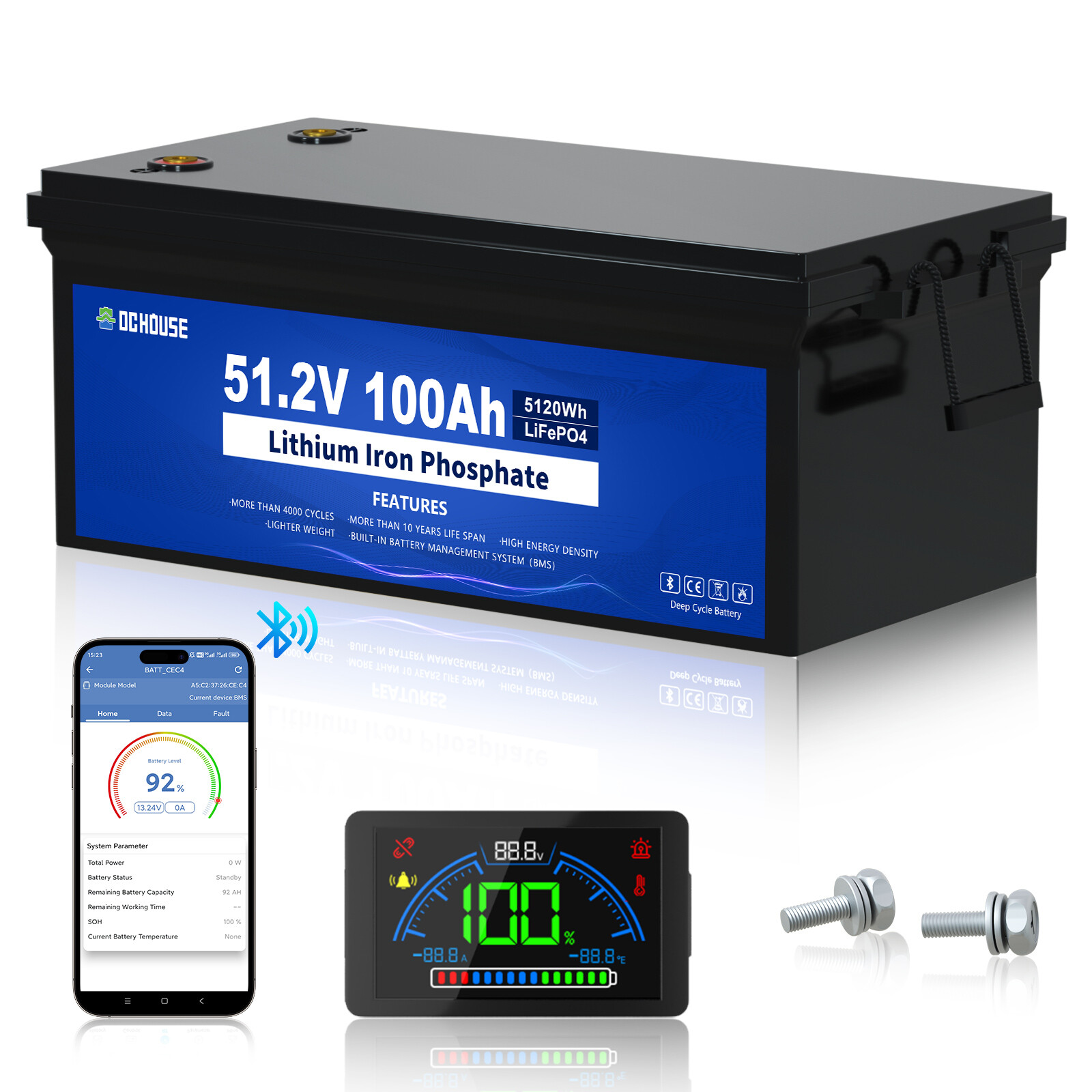 48V 100Ah Golf Cart Battery Lithium LiFePO4 Deep Cycle Bluetooth Solar Club Car