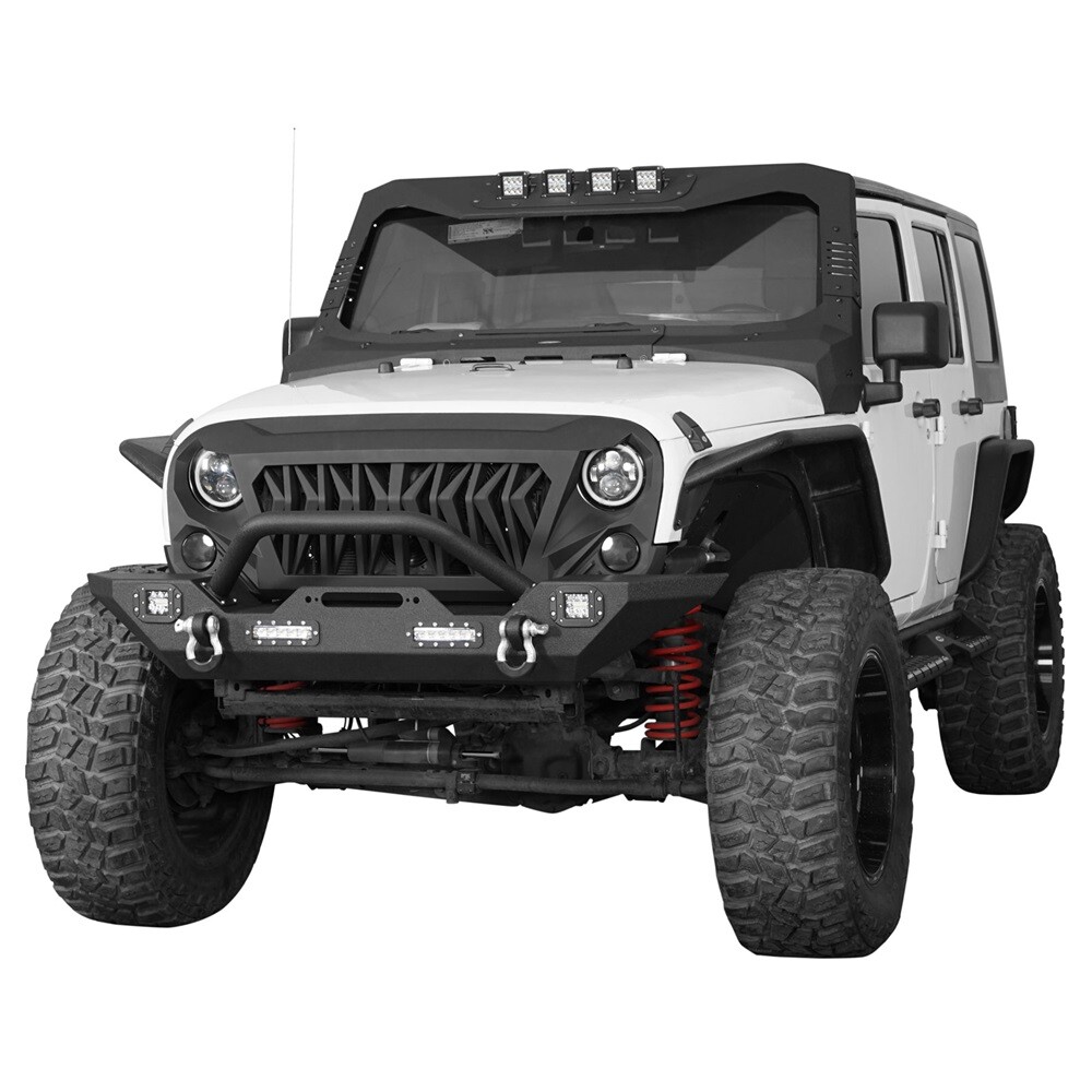Fit Jeep Wrangler JK/JKU 2007-2018 Replaced Steel Front/Rear Bumper w/Led Lights