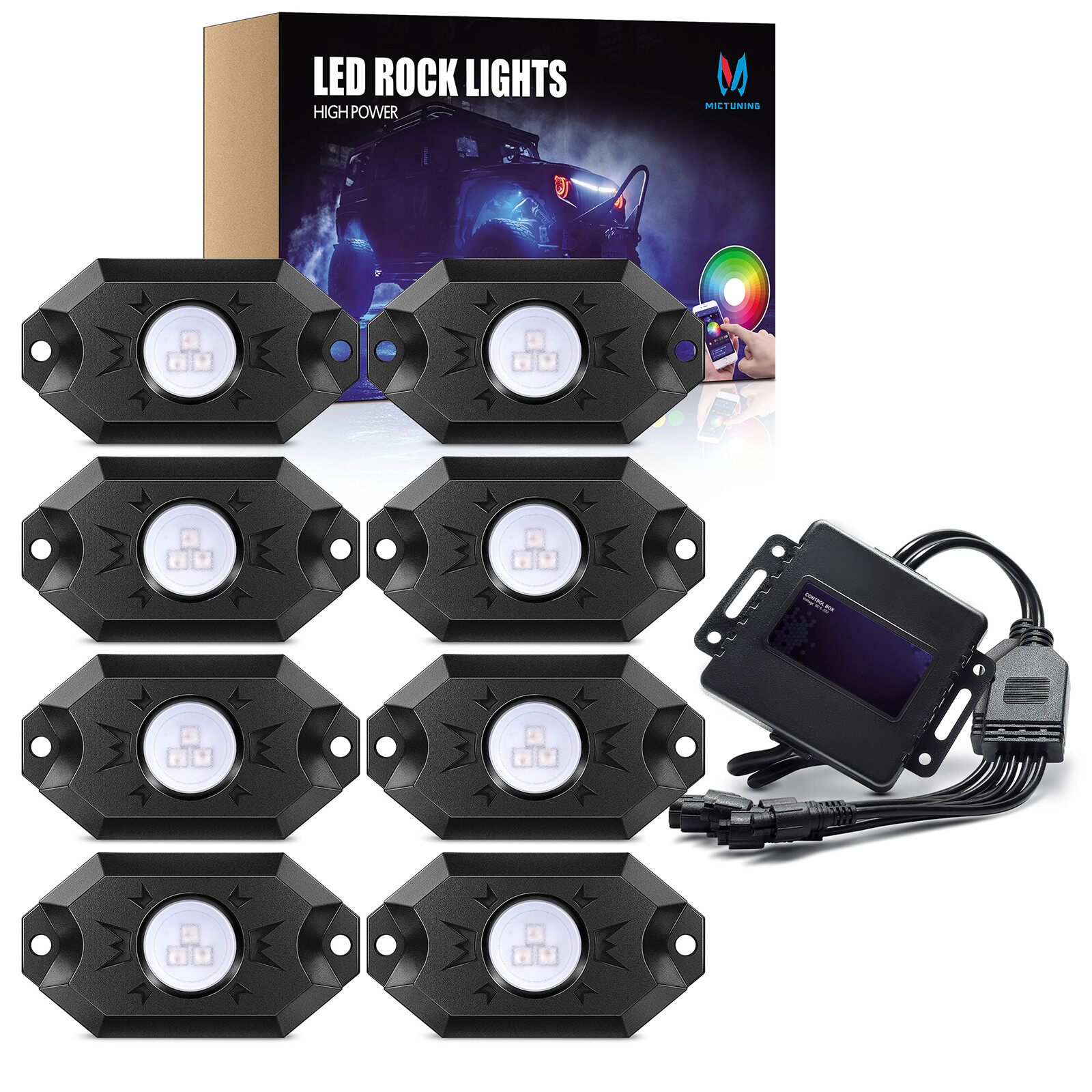8 Pods RGB LED Rock Lights Bluetooth APP Control Multicolor Neon LED Light Kits