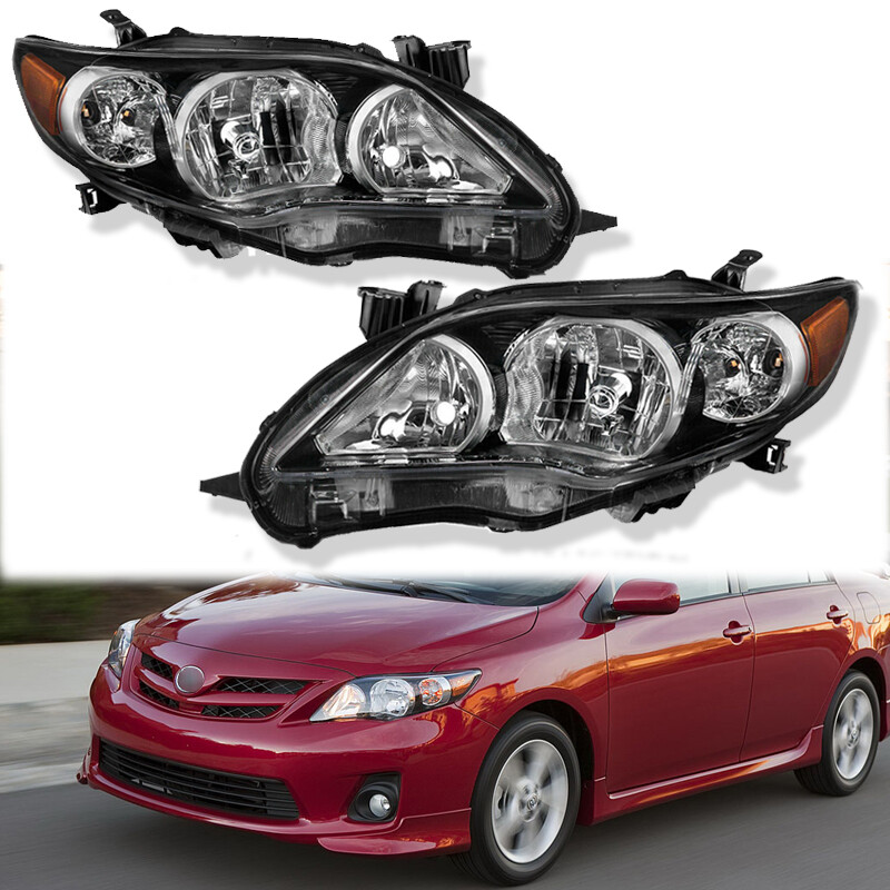 For 2011 2012 2013 Toyota Corolla LH & RH Headlights Pairs Black Housing