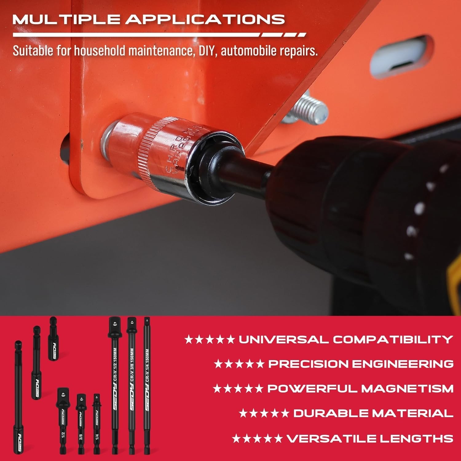 9pc Impact Socket Adapter Set 1/4 3/8 1/2 Hex Shank Drill Bit Extension Driver