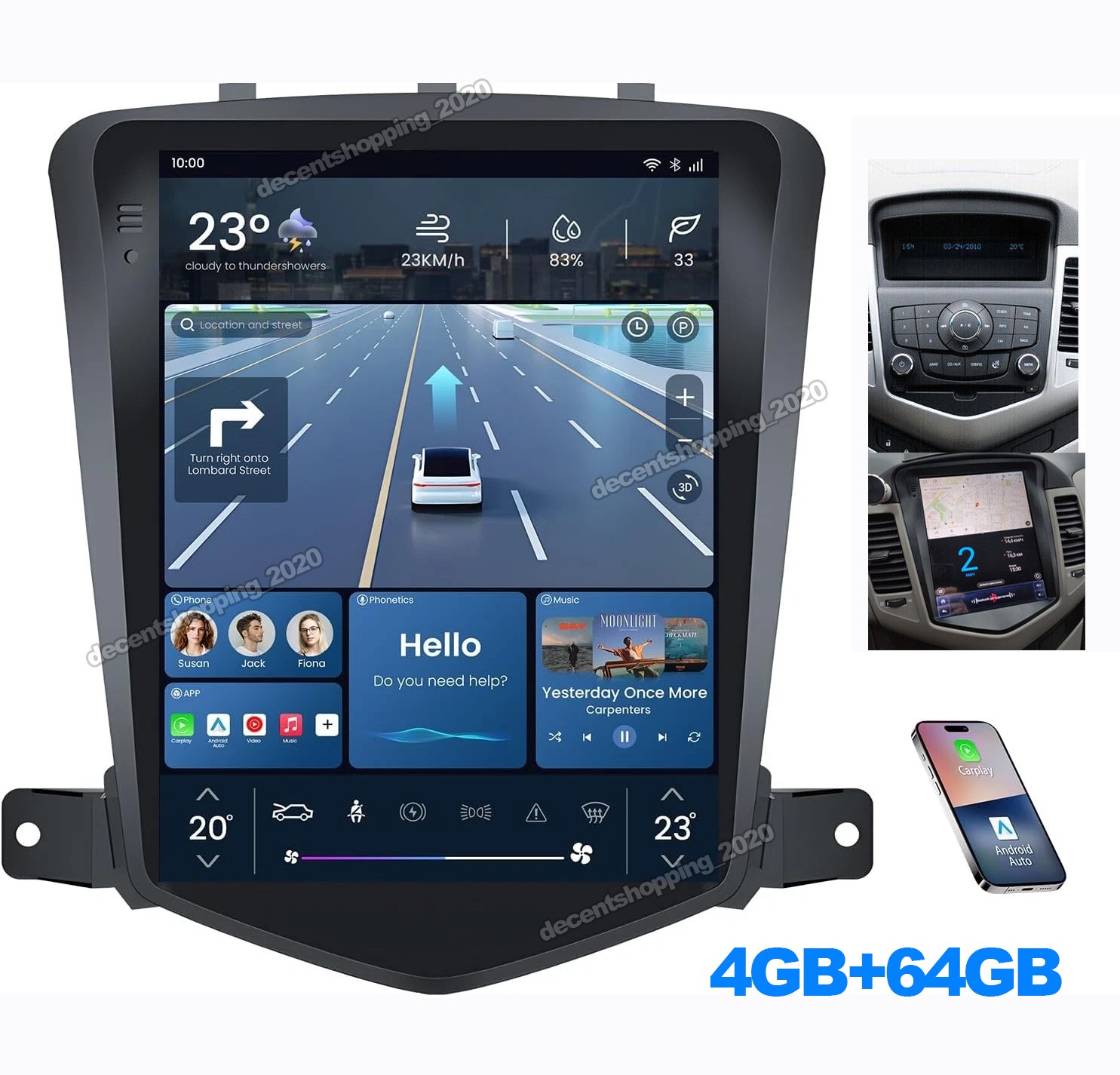4+64GB For 2009-15 Chevrolet Cruze Android 15 Carplay Car Stereo Radio GPS Navi