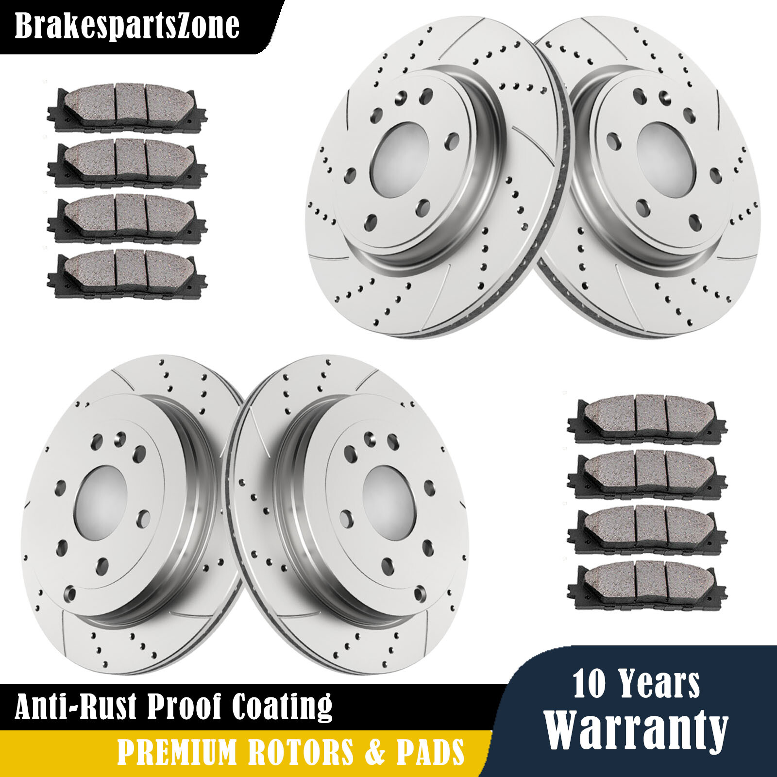 Front Rear Brake Rotors Pads Kit fit for Chevrolet Traverse GMC Acadia Drilled