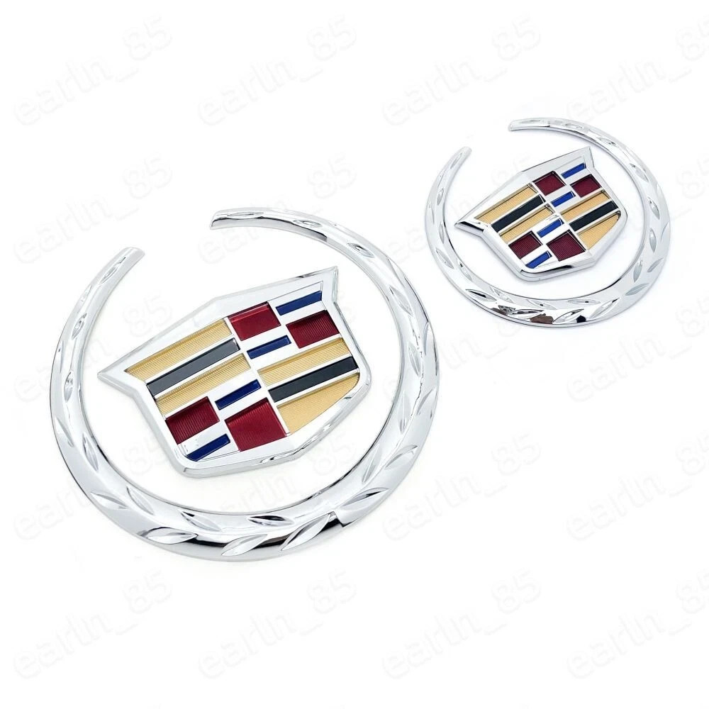 Chrome Silver Front Grille Rear Trunk Lid Emblem Kit For XTS CTS Escalade Badge