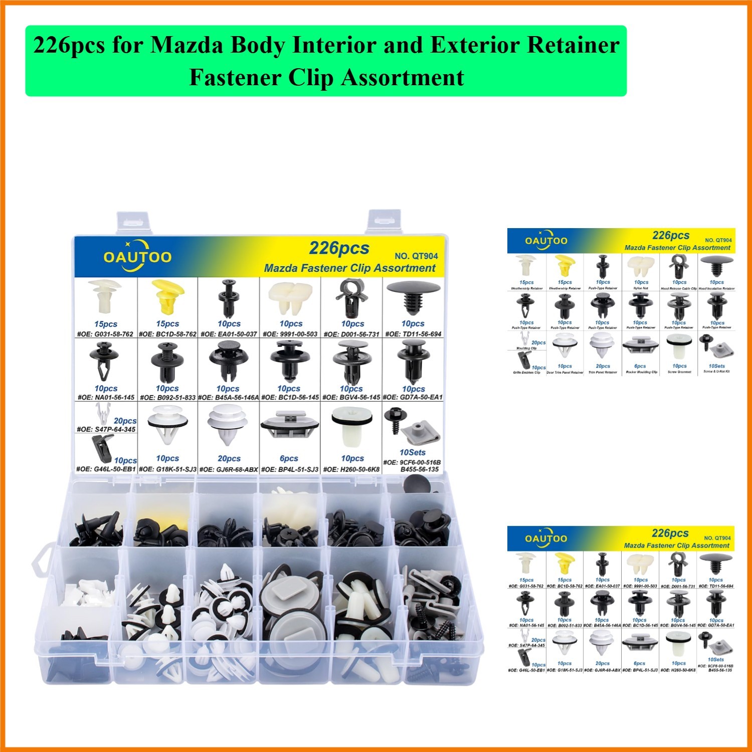 226pcs for Mazda Body Interior and Exterior Retainer Fastener Clip Assortment