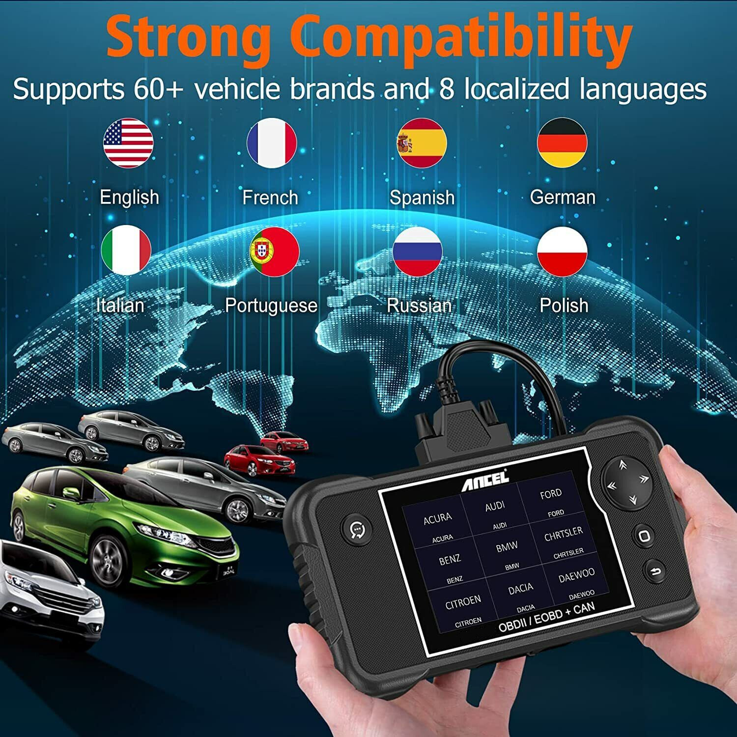 ANCEL FX2000 PRO OBD2 Scanner Diagnostic Tool Check Engine ABS SRS TCM +7 Resets