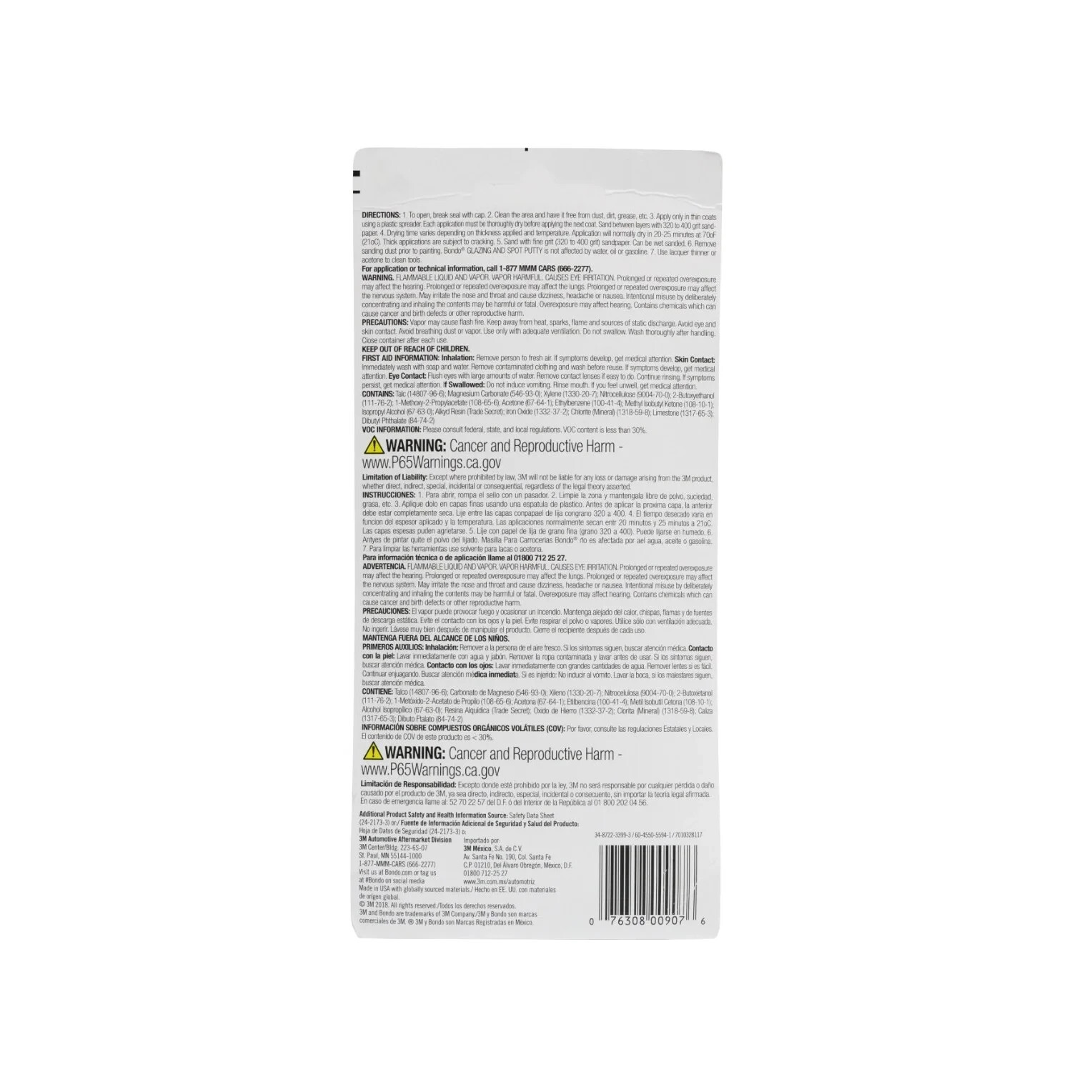 3M BONDO 907 GLAZING AND SPOT PUTTY, 4.5 fl oz Tube