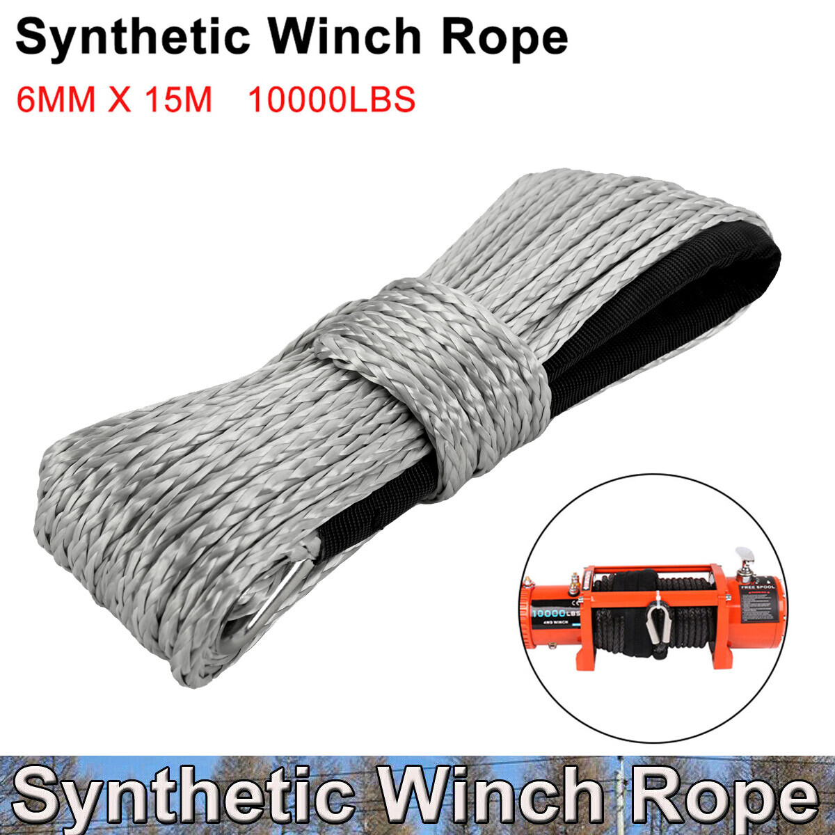 Synthetic Fiber Recovery Rope Winch Line Fit 10000LBS 1/4”x50′ Cable Grey 4WD