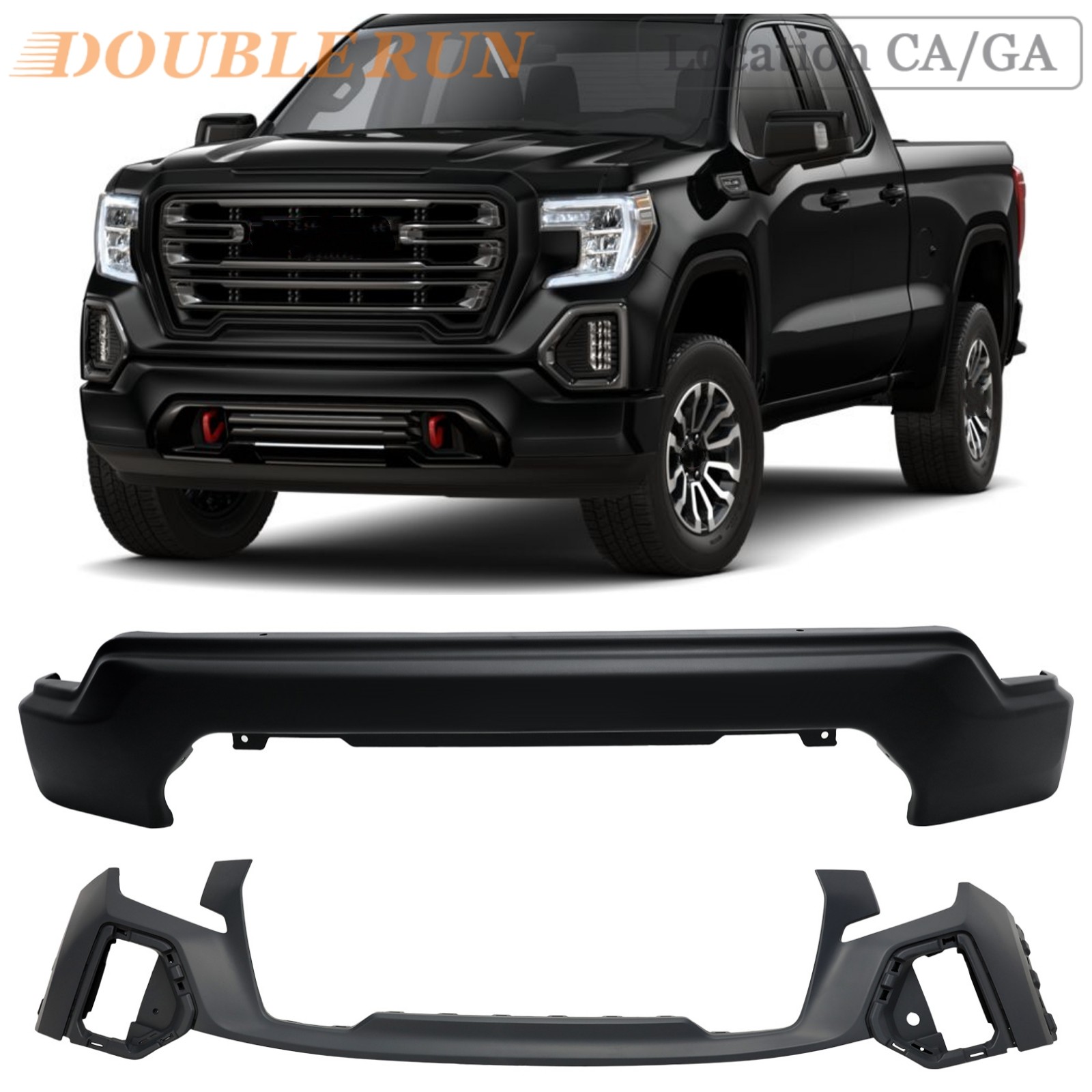 Front Bumper Face Bar Black W/Front Upper Bumper For GMC Sierra 1500 2019-2021