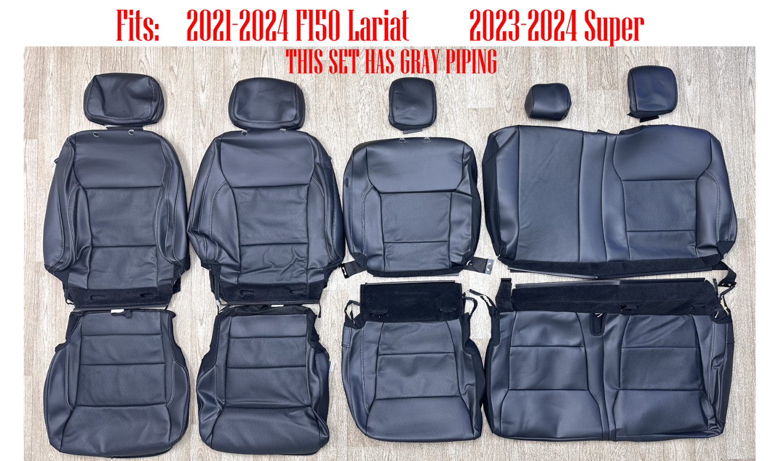 ORIGINAL FORD F150 LEATHER SEAT UPHOLSTERY GRAY PIPING FIT 2021 2022 2023 2024