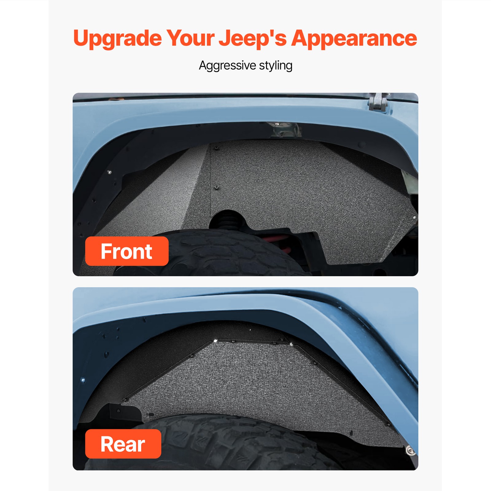 Uimoso Front+Rear Inner Fender Liners for 07-2018 Jeep Wrangler JK/JKU Unlimited
