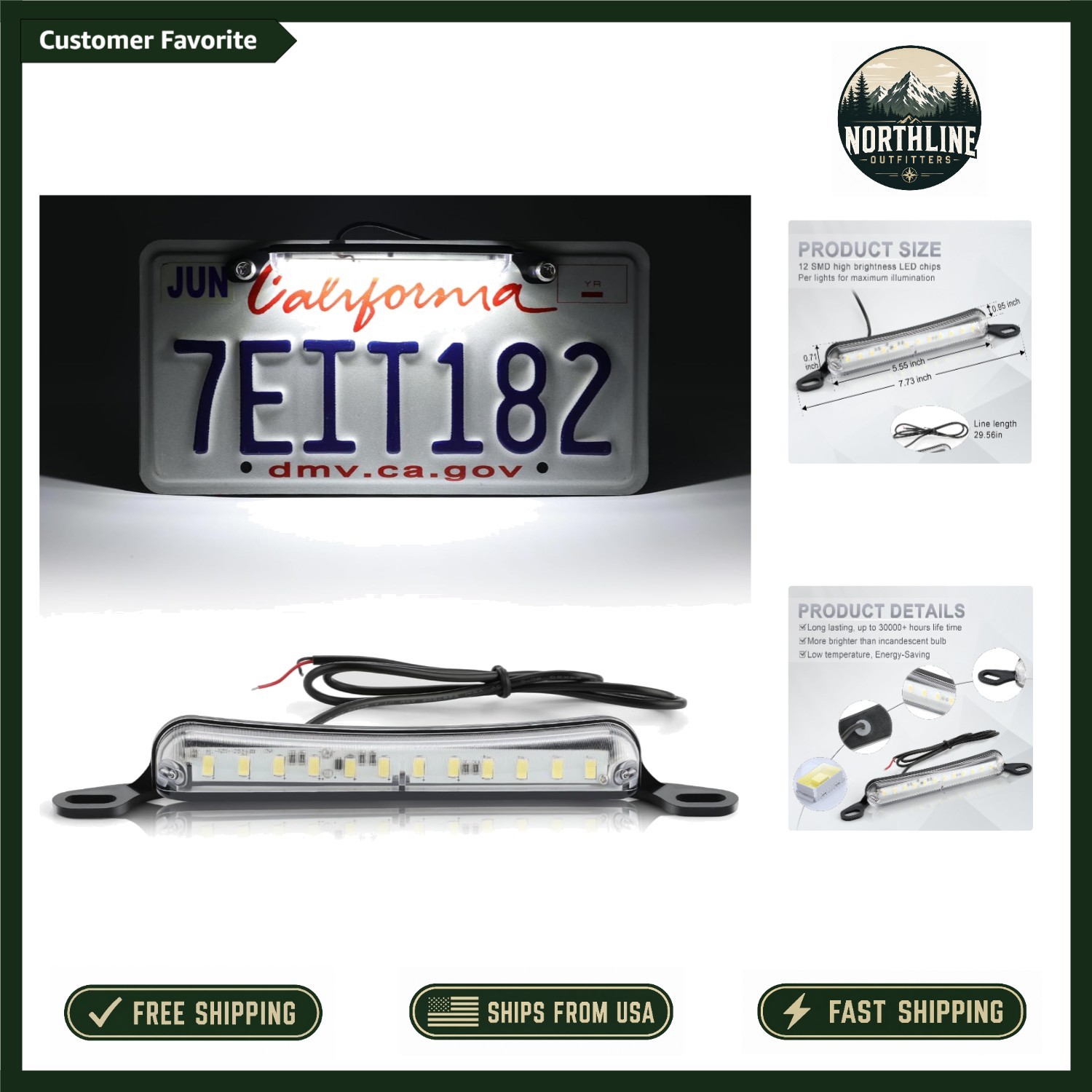 Extreme Bright Waterproof LED License Plate Light for UTV, ATV, Truck, RV & Boat