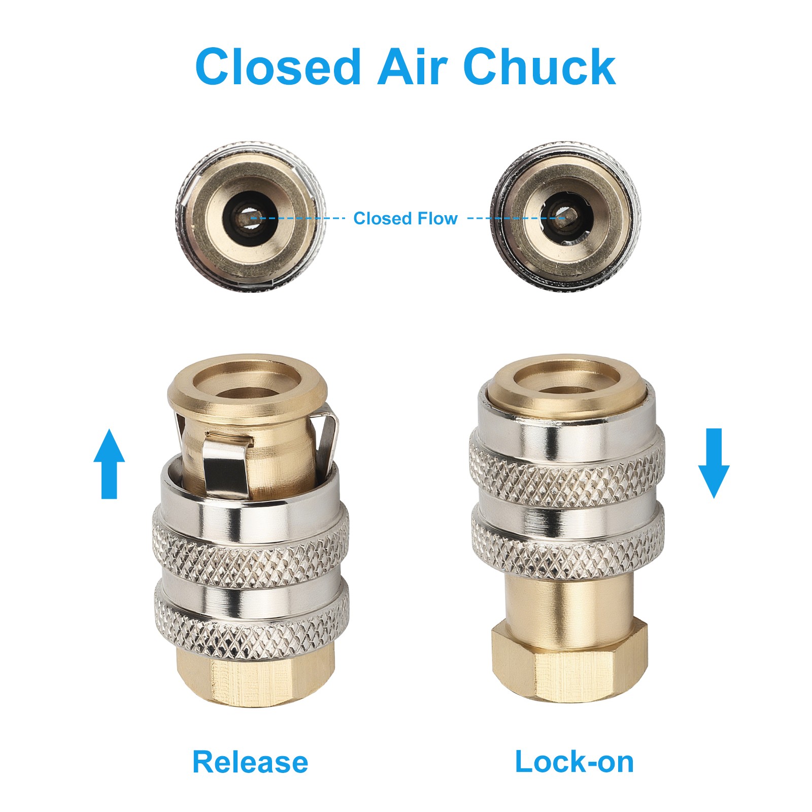 4pcs Closed Flow Brass Lock On Air Chuck for Tire Inflator Gauge Nozzle 1/4FNPT