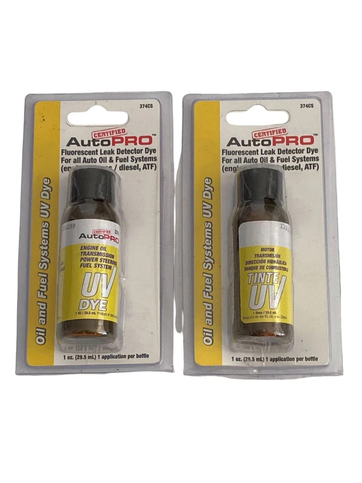 2Pcs -Certified AutoPro 374CS Oil and Fuel Systems UV Dye – New