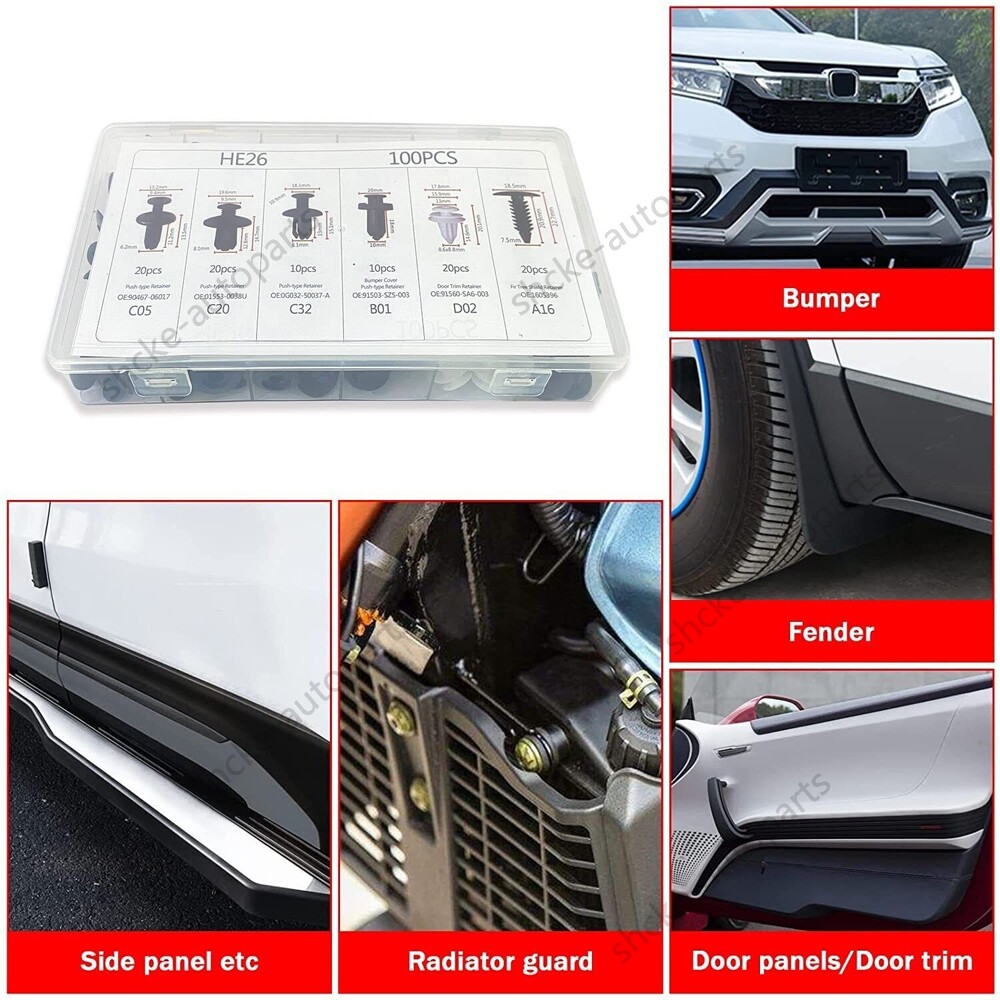 100 Pcs Car Retainer Clips Kit Universal Car Bumper Clips and Fasteners